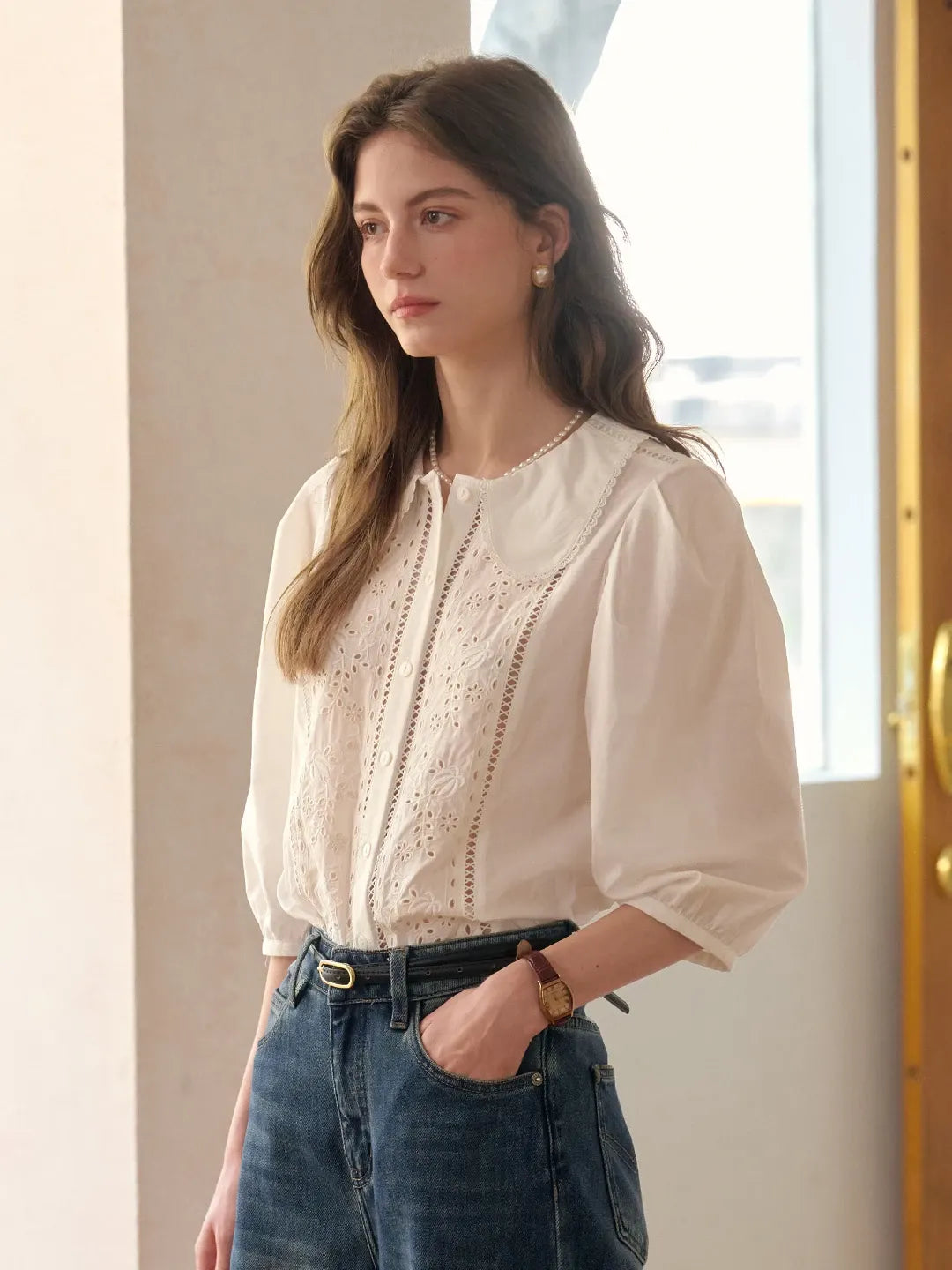 Emmeline Peter Pan Collar 100% Cotton Blouse