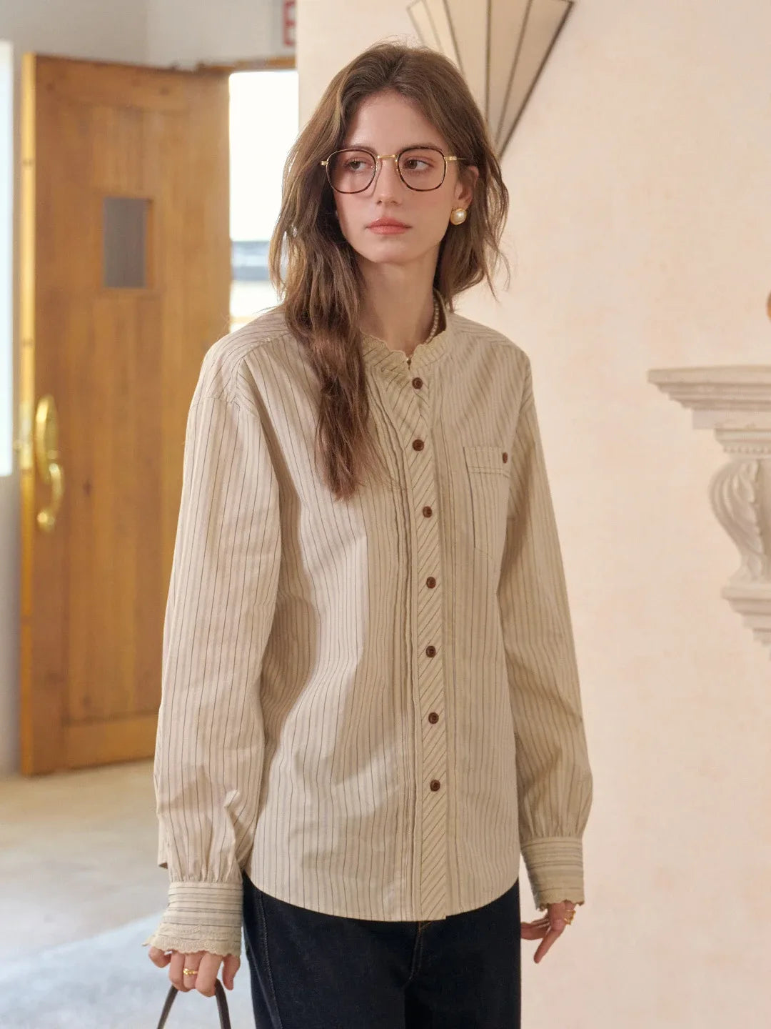 Yasmin Stand Collar 100% Cotton Blouse