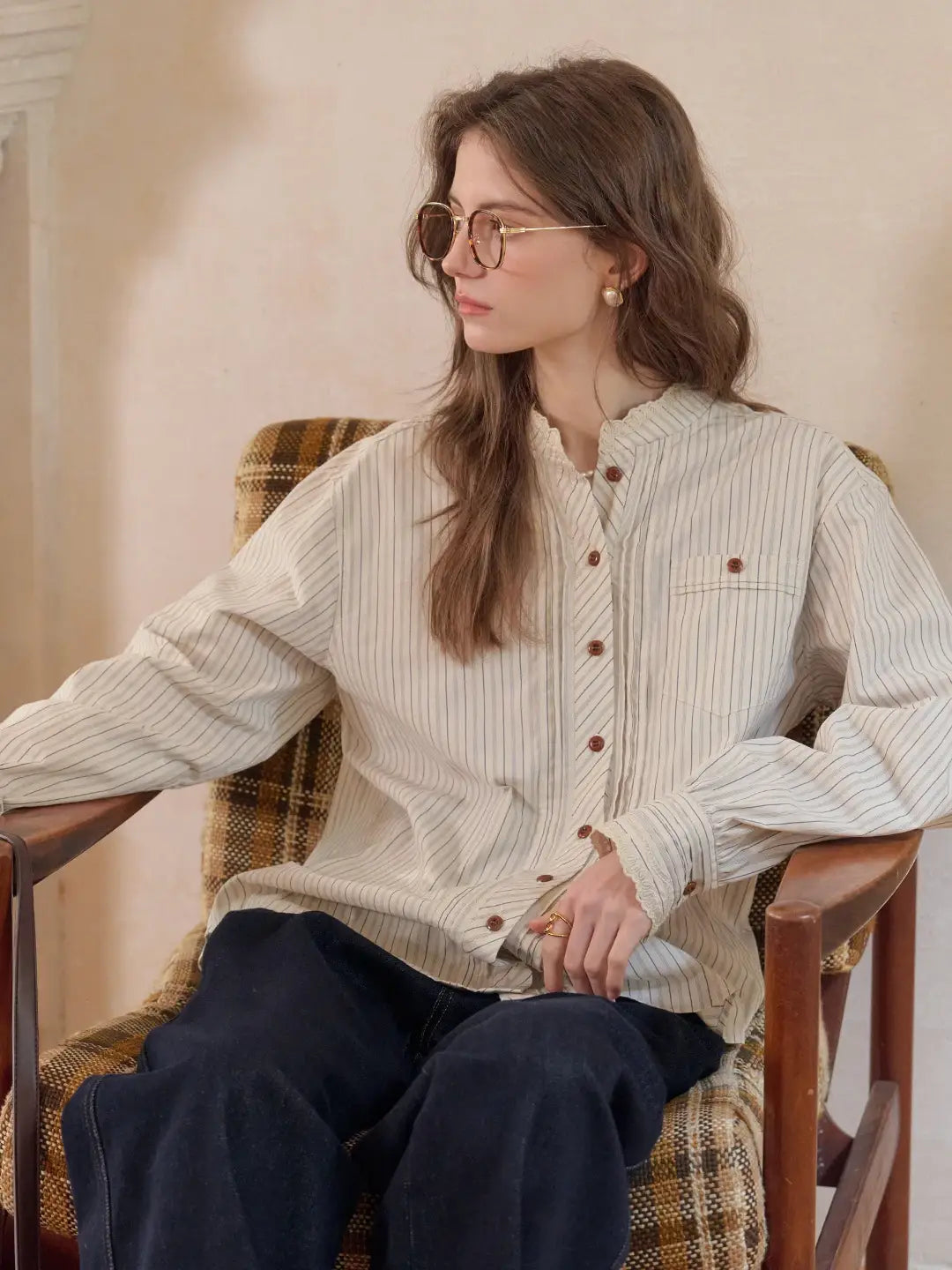 Yasmin Stand Collar 100% Cotton Blouse