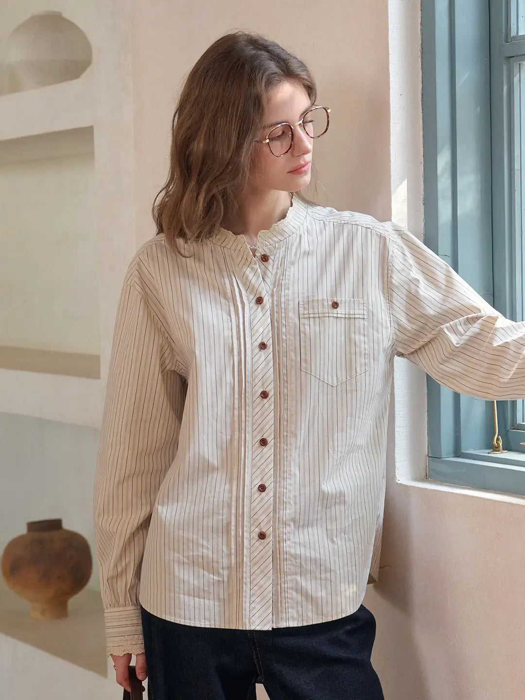 Yasmin Stand Collar 100% Cotton Blouse