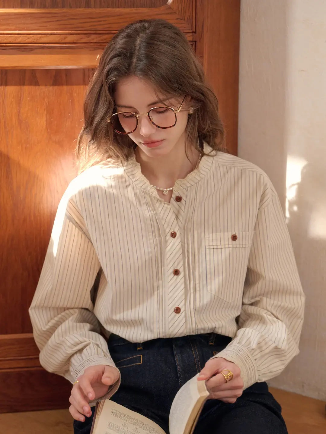 Yasmin Stand Collar 100% Cotton Blouse