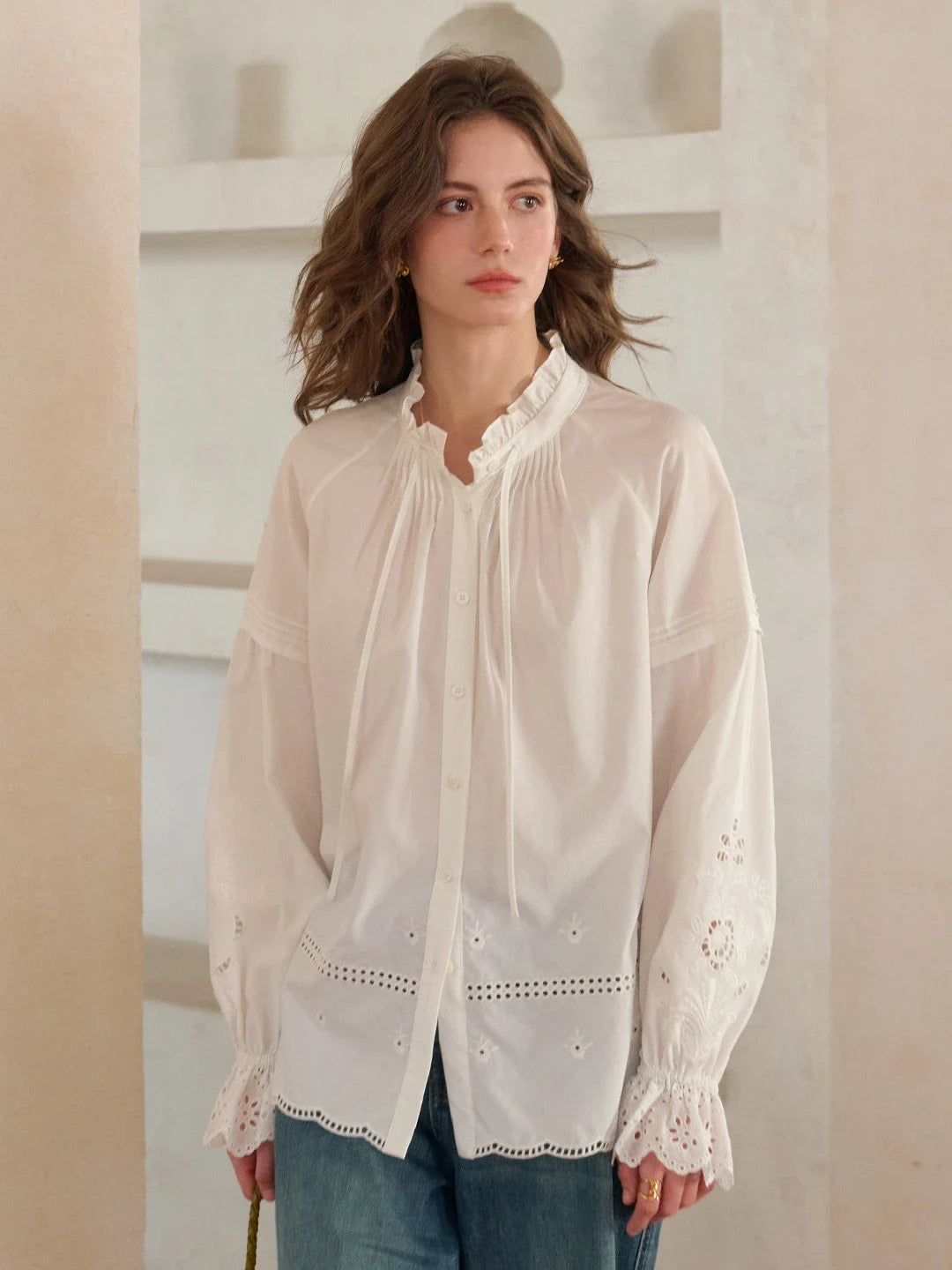 Kallie Ruffle Collar Hollow Blouse