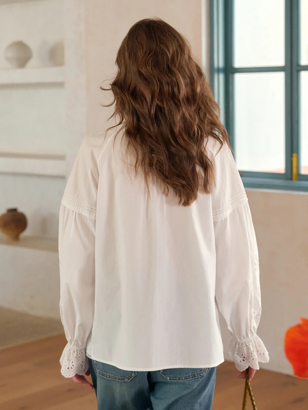 Kallie Ruffle Collar Hollow Blouse