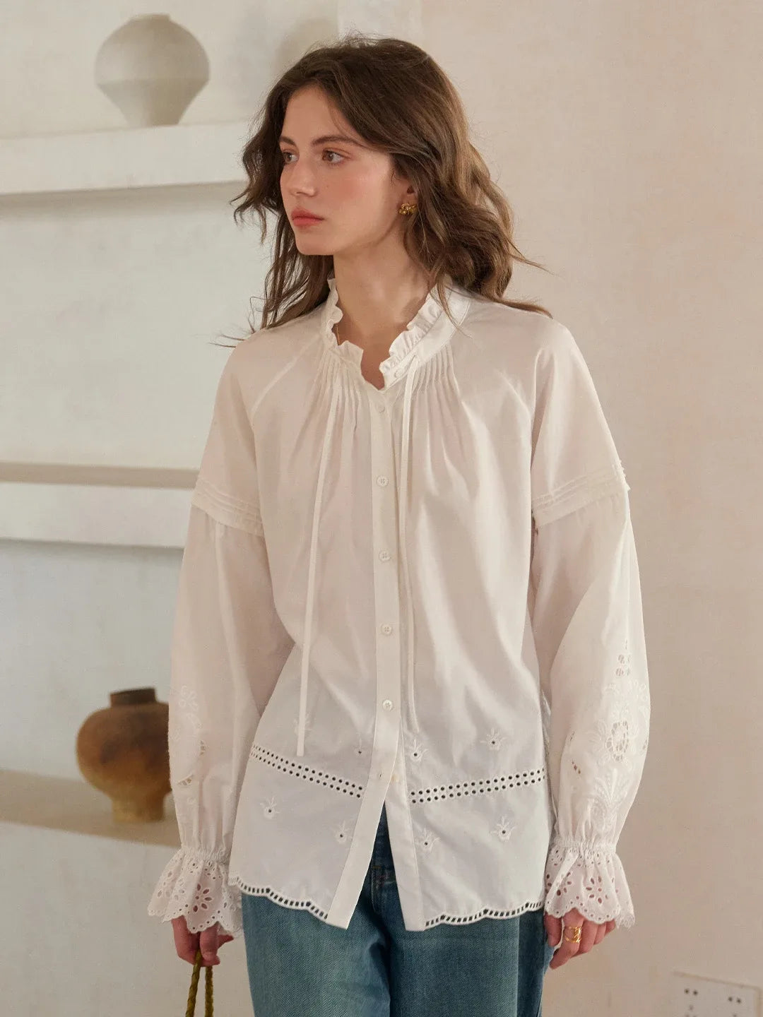 Kallie Ruffle Collar Hollow Blouse