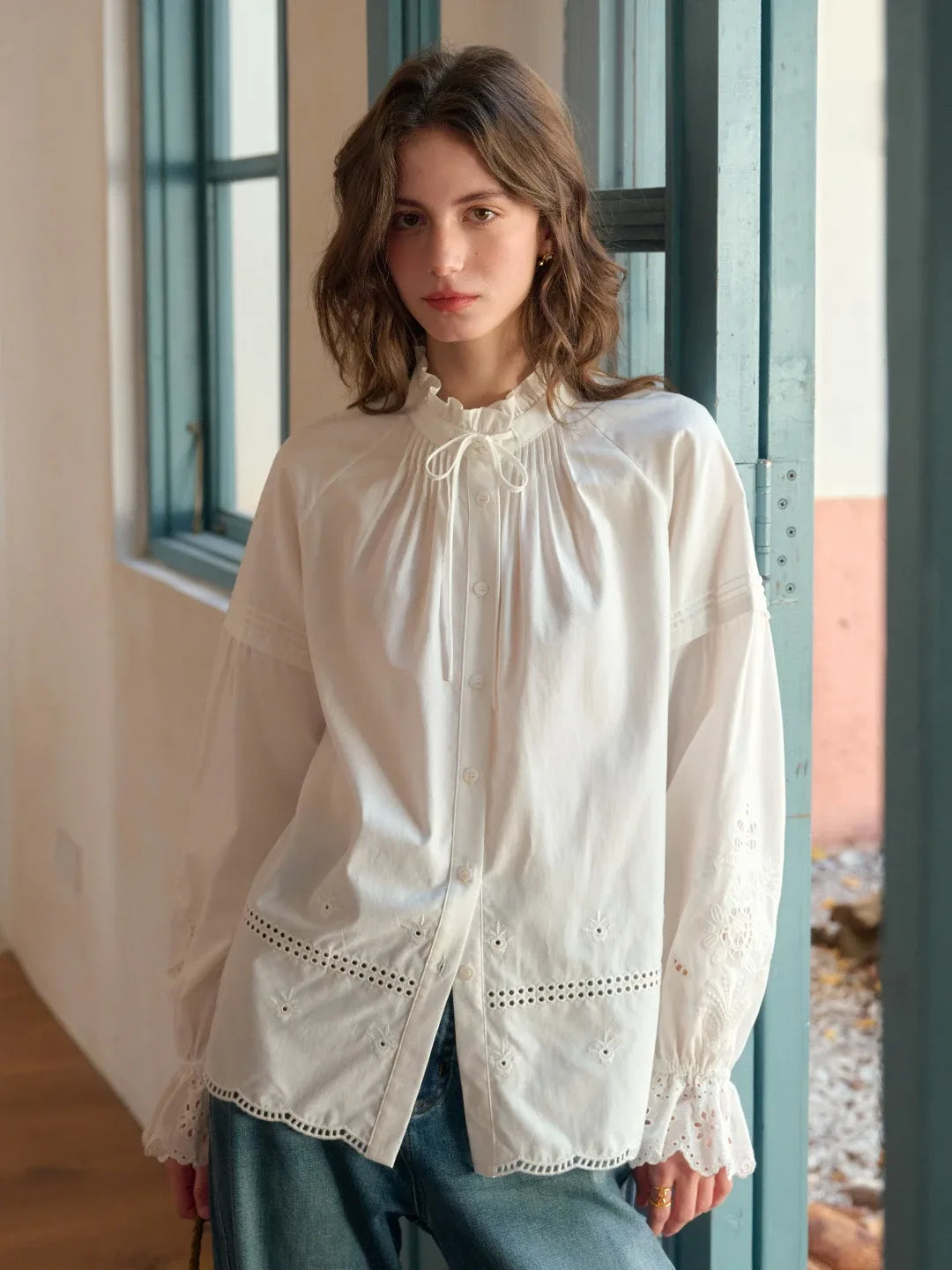 Kallie Ruffle Collar Hollow Blouse