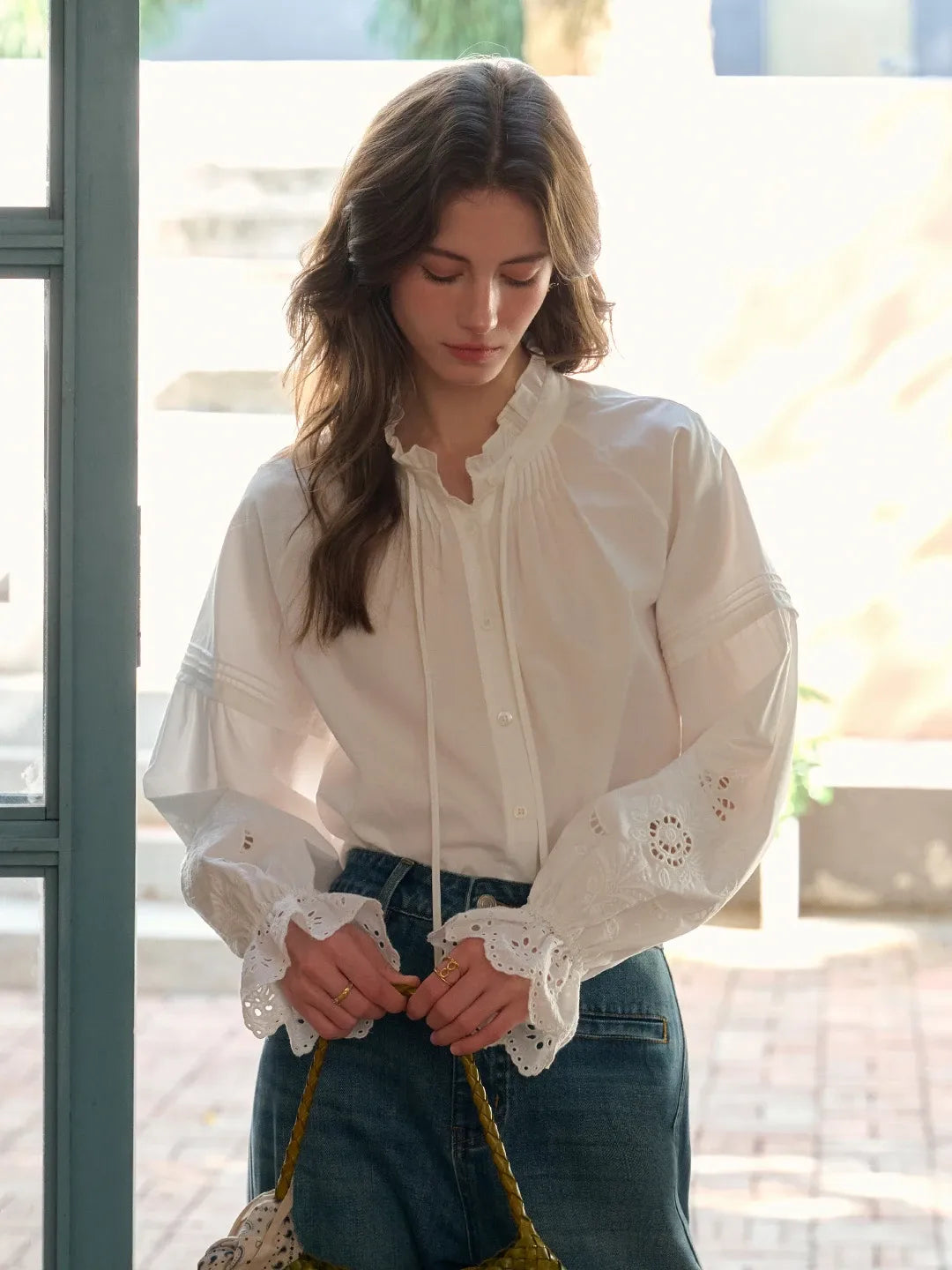 Kallie Ruffle Collar Hollow Blouse