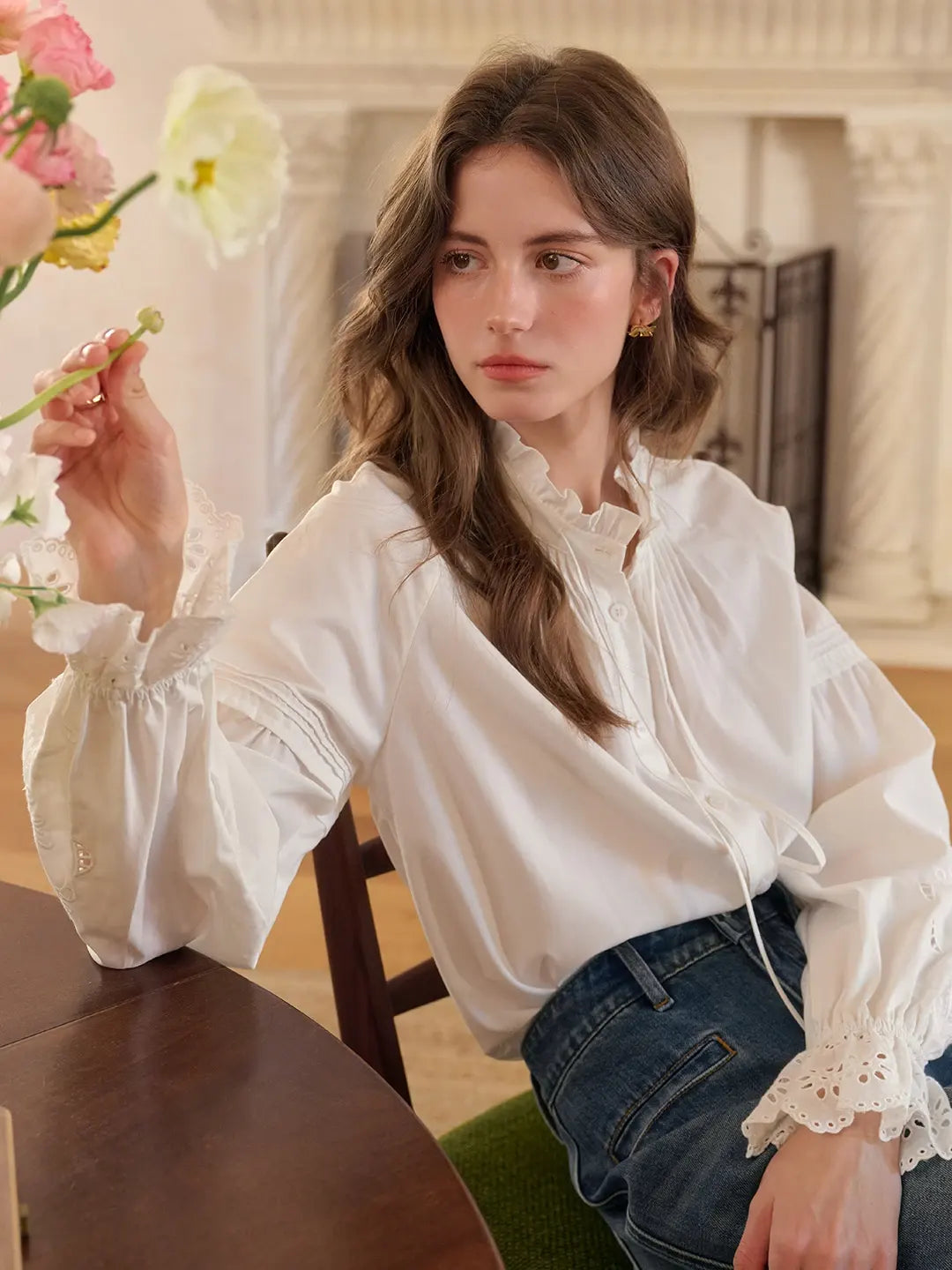 Kallie Ruffle Collar Hollow Blouse