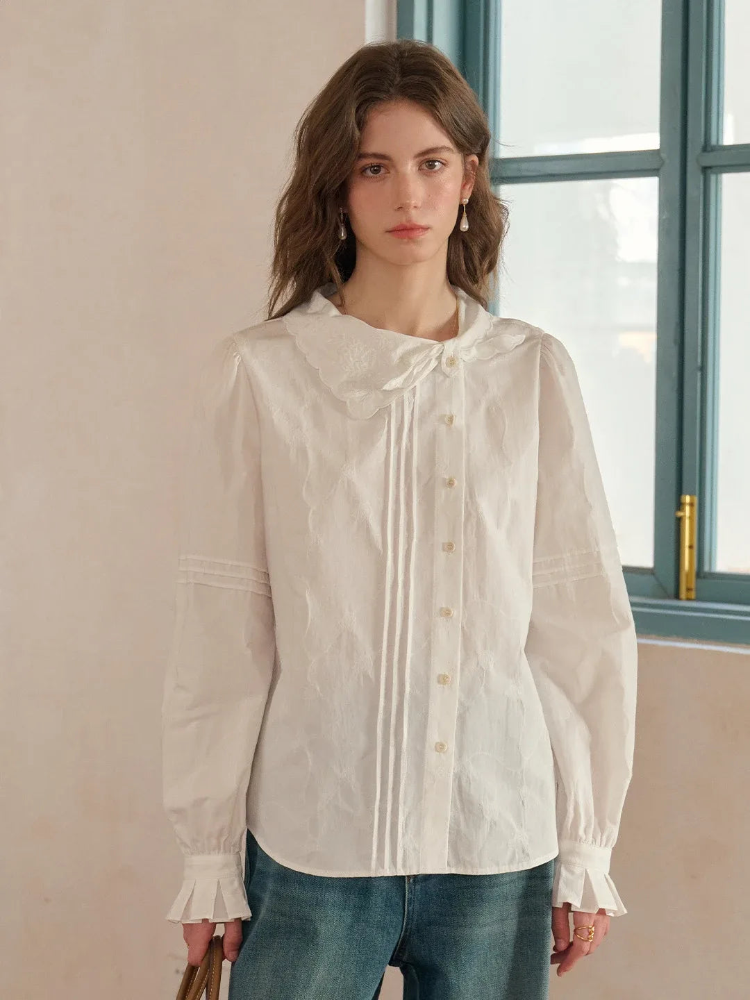 Adele Tie Collar Cotton Blouse