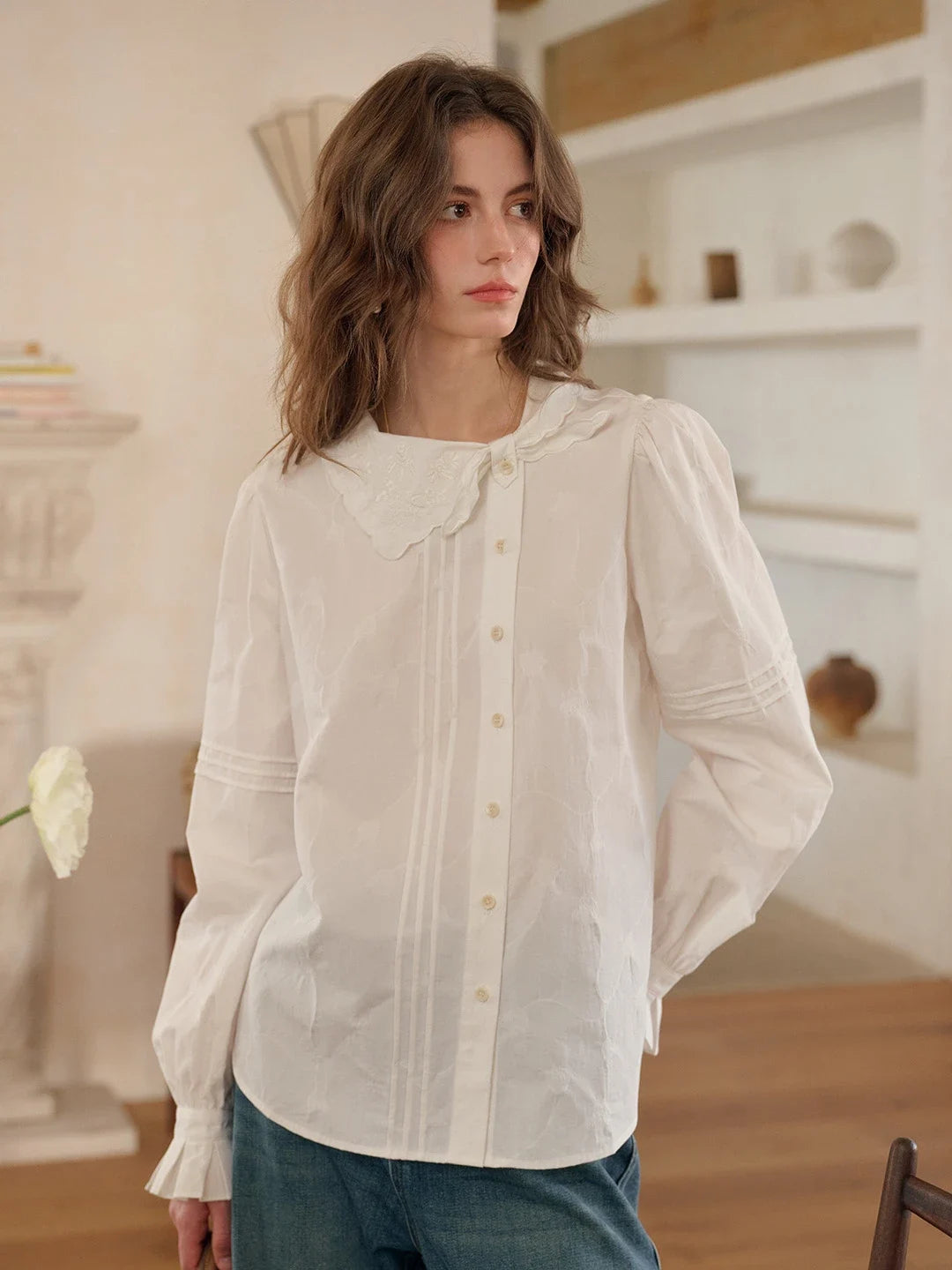 Adele Tie Collar Cotton Blouse
