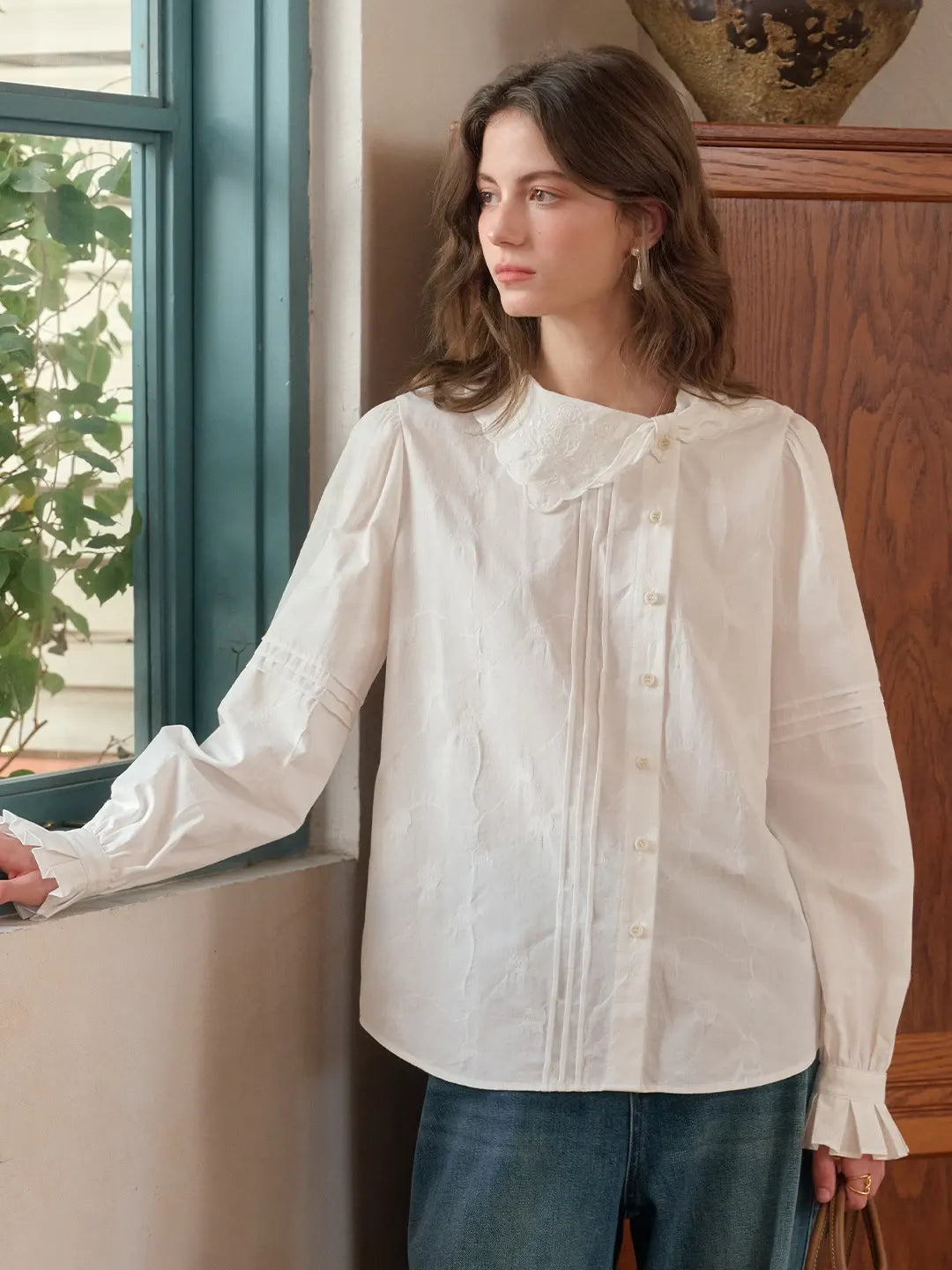 Adele Tie Collar Cotton Blouse