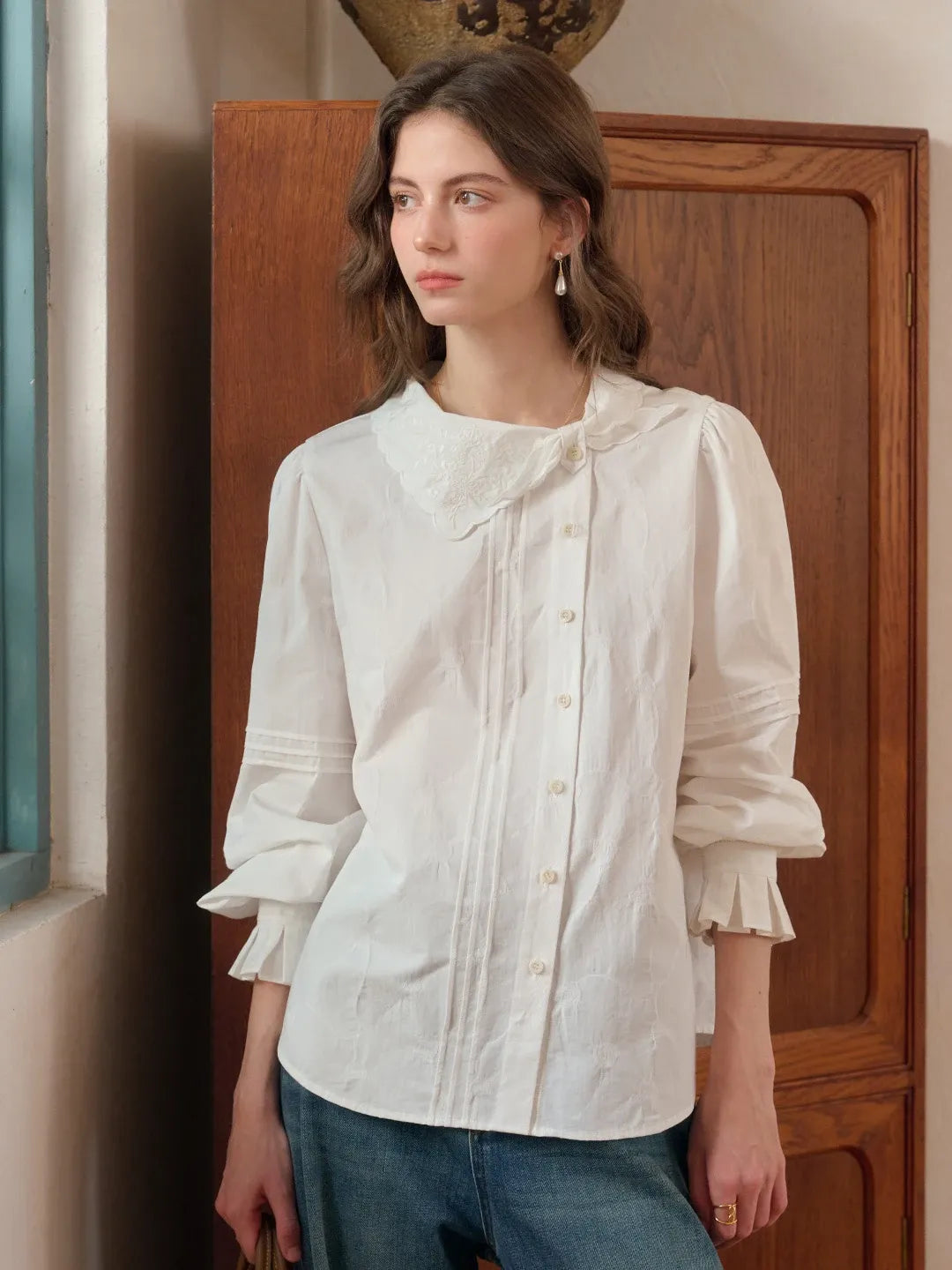 Adele Tie Collar Cotton Blouse