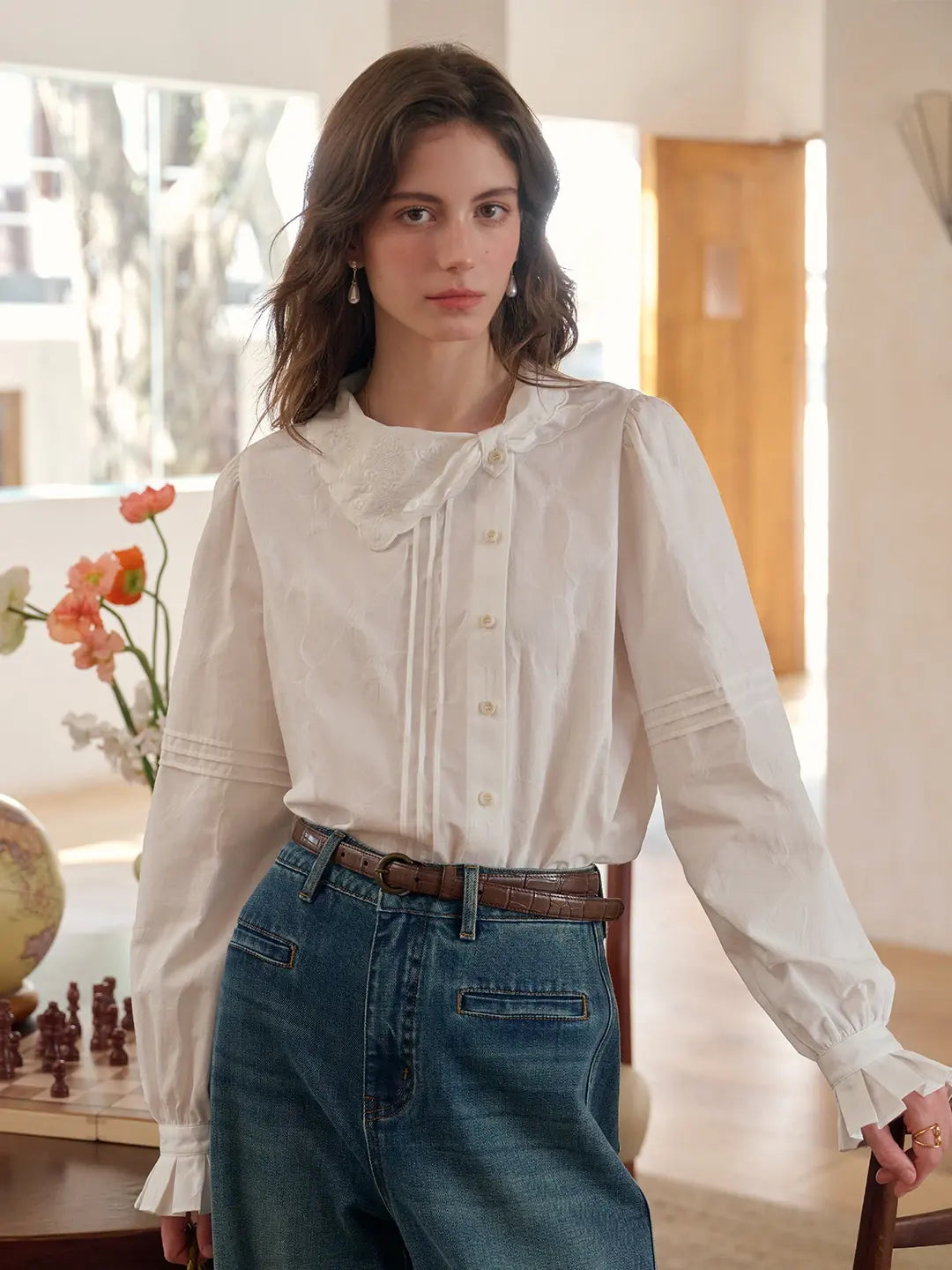 Adele Tie Collar Cotton Blouse