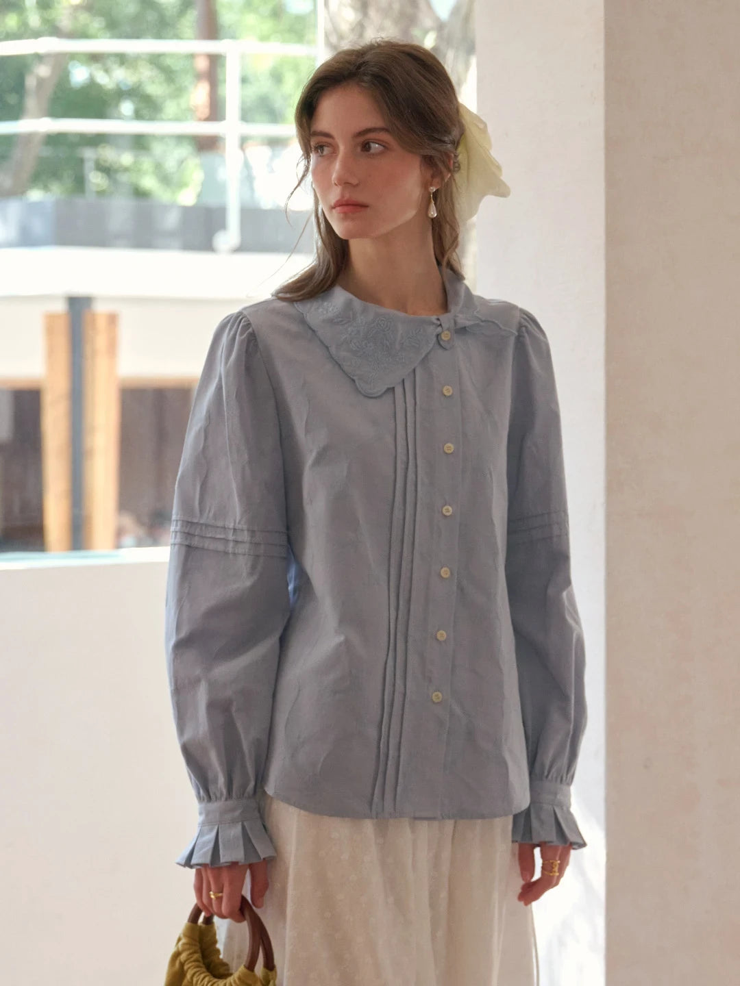 Adele Tie Collar Cotton Blouse