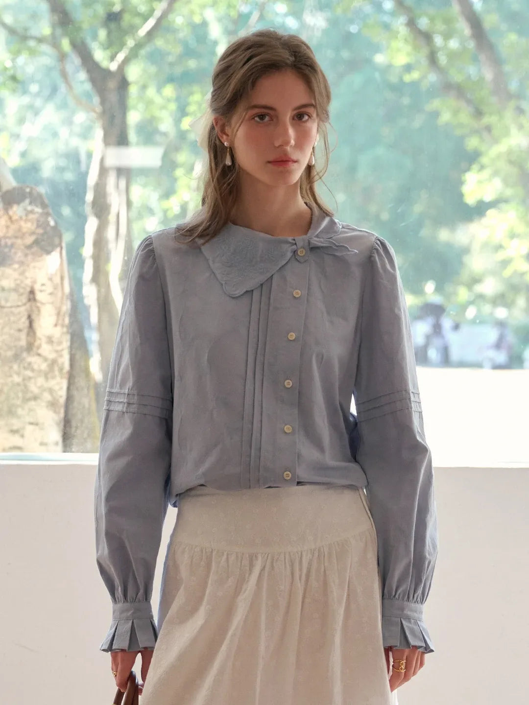 Adele Tie Collar Cotton Blouse