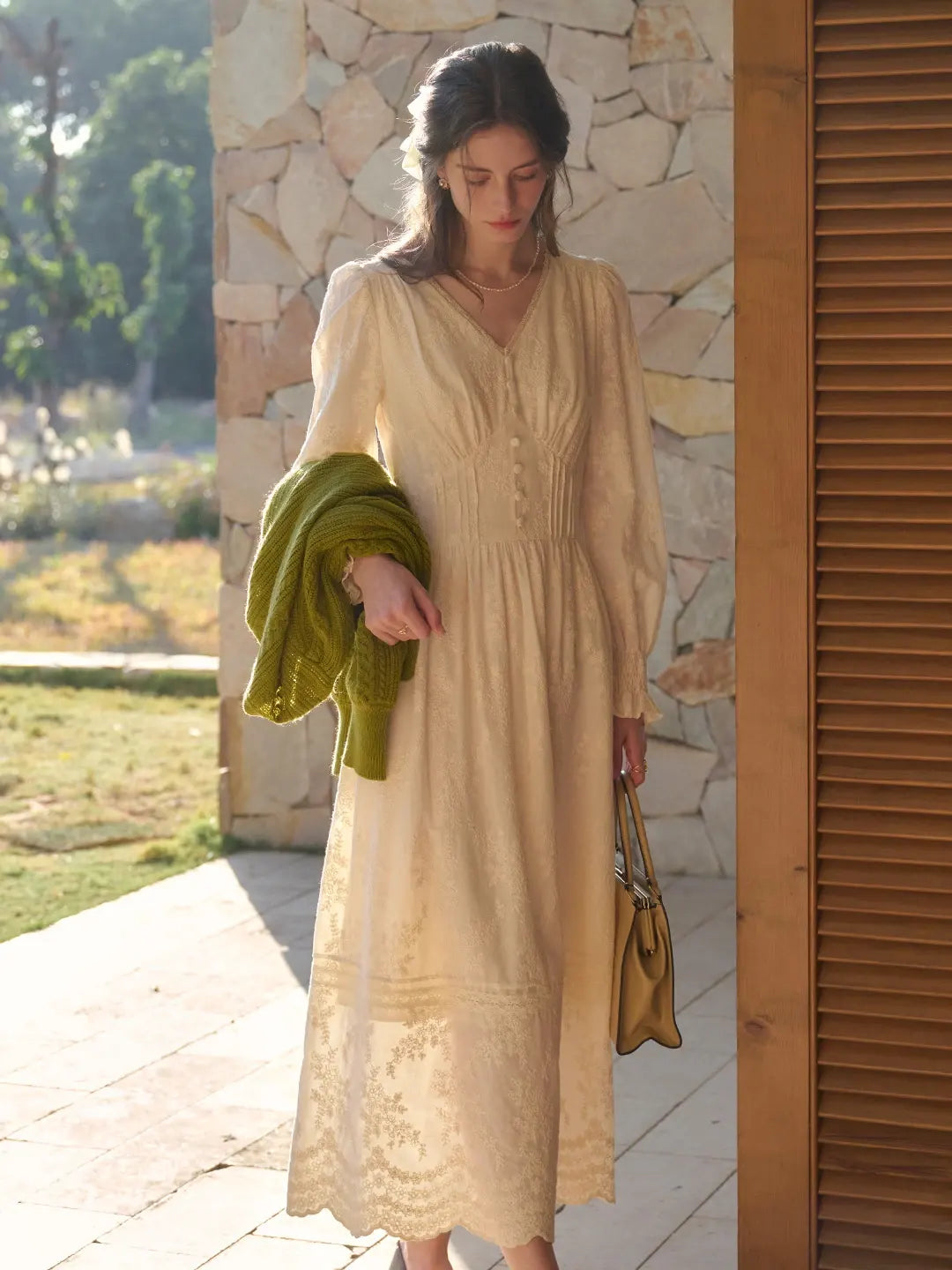 Rosalina V-Neck Embroidery Cotton Dress