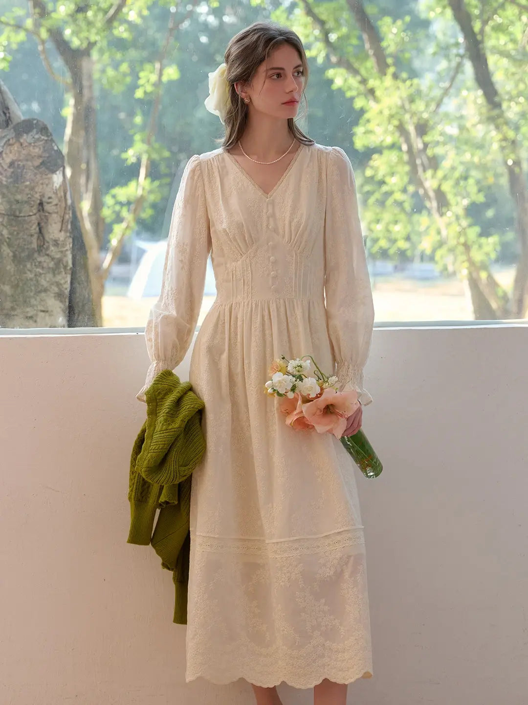 Rosalina V-Neck Embroidery Cotton Dress
