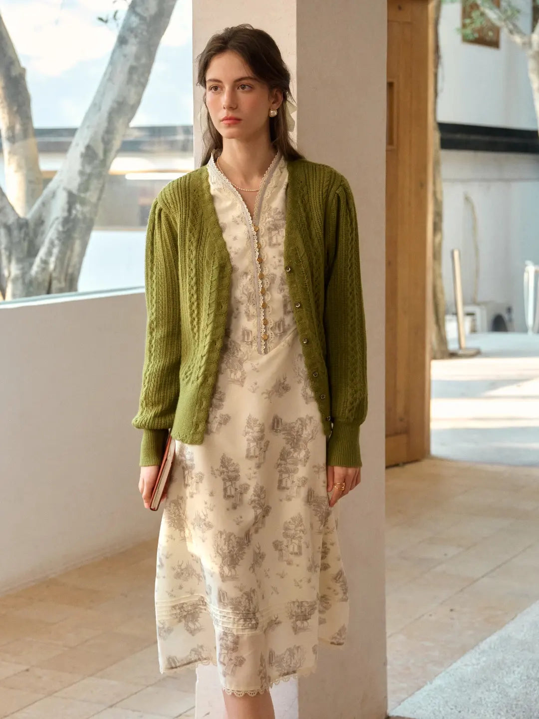 Lyric Printed Stand Collar Midi Dress