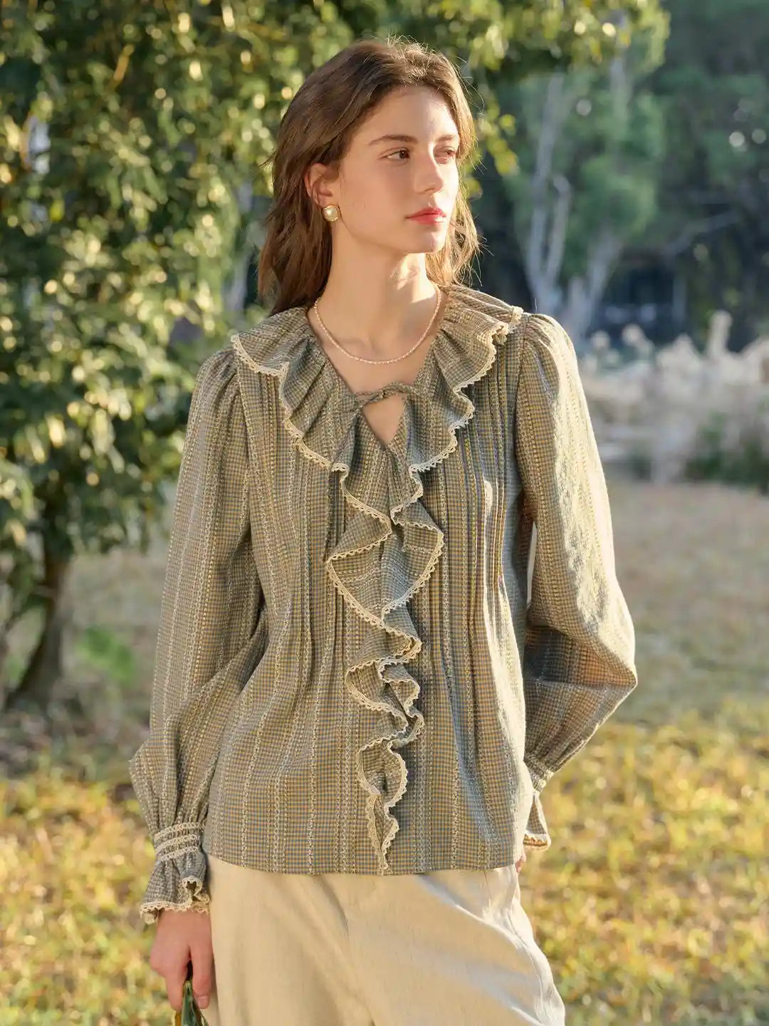 Celia V-Neck Ruffle Lace Blouse