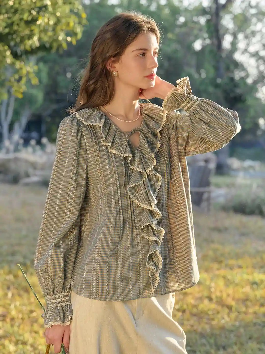 Celia V-Neck Ruffle Lace Blouse