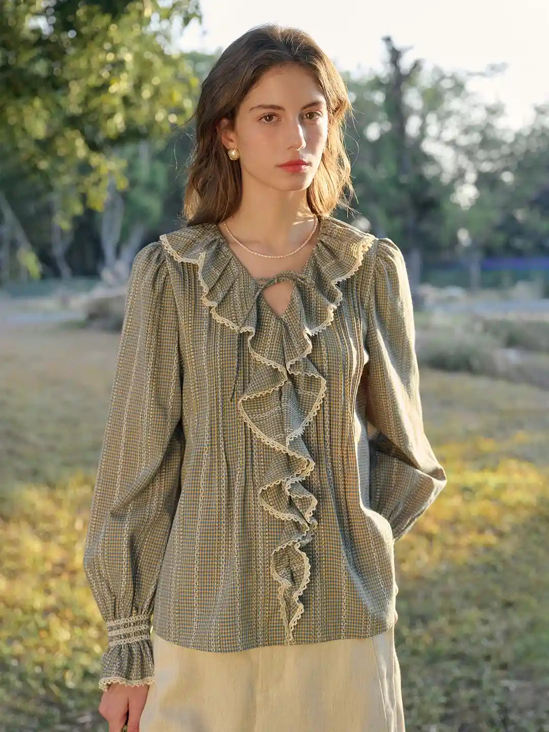 Celia V-Neck Ruffle Lace Blouse