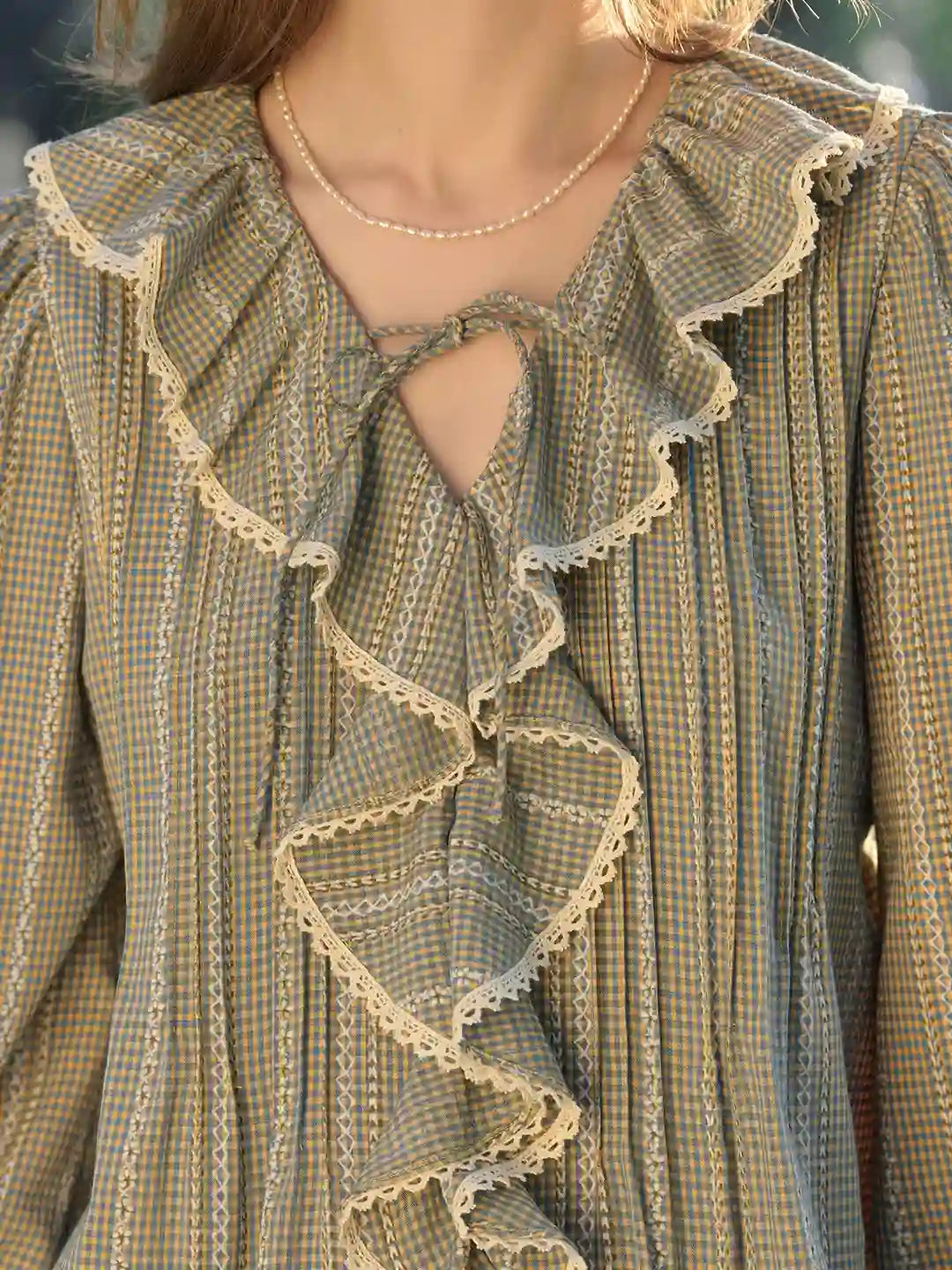 Celia V-Neck Ruffle Lace Blouse