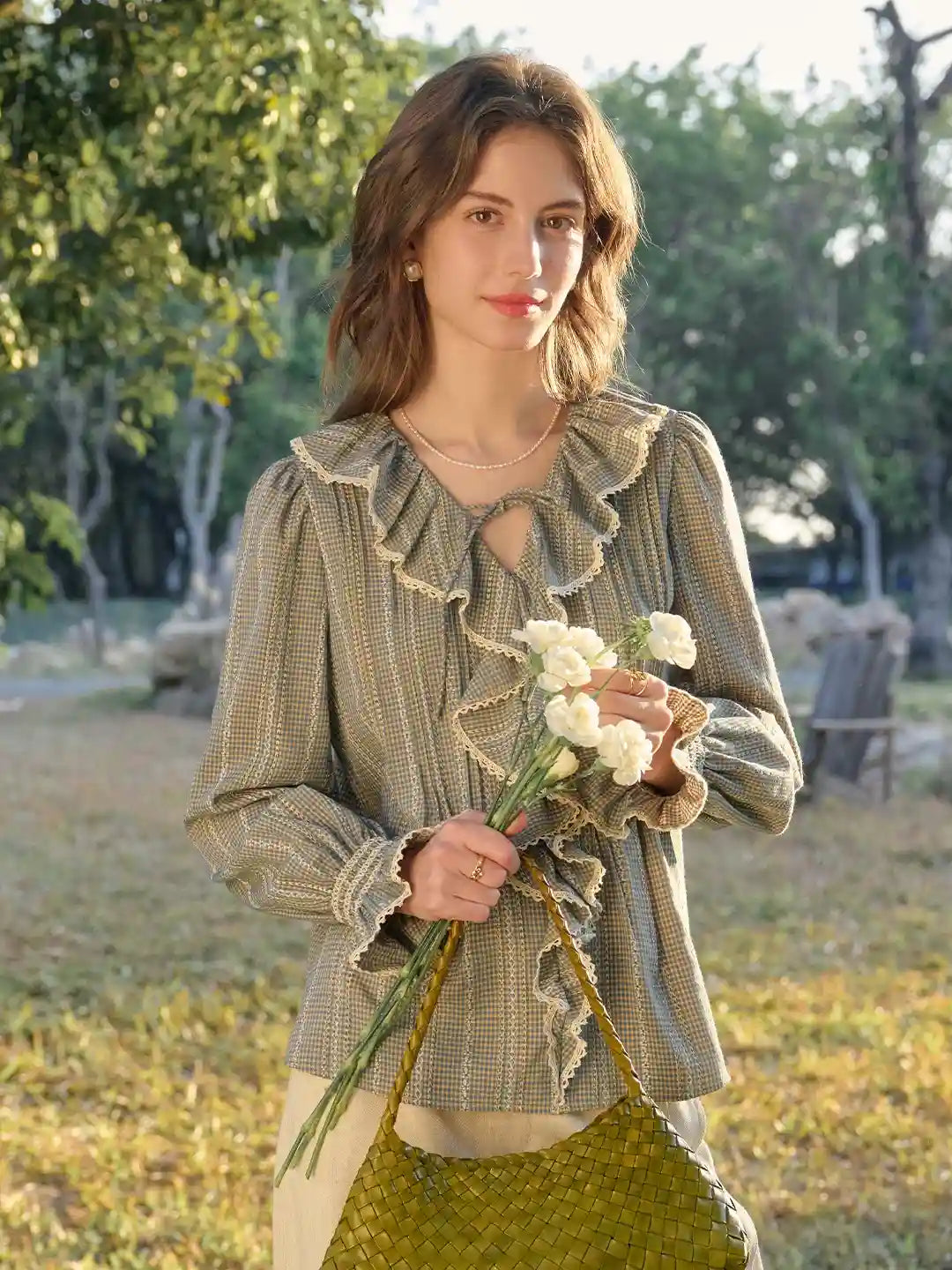 Celia V-Neck Ruffle Lace Blouse