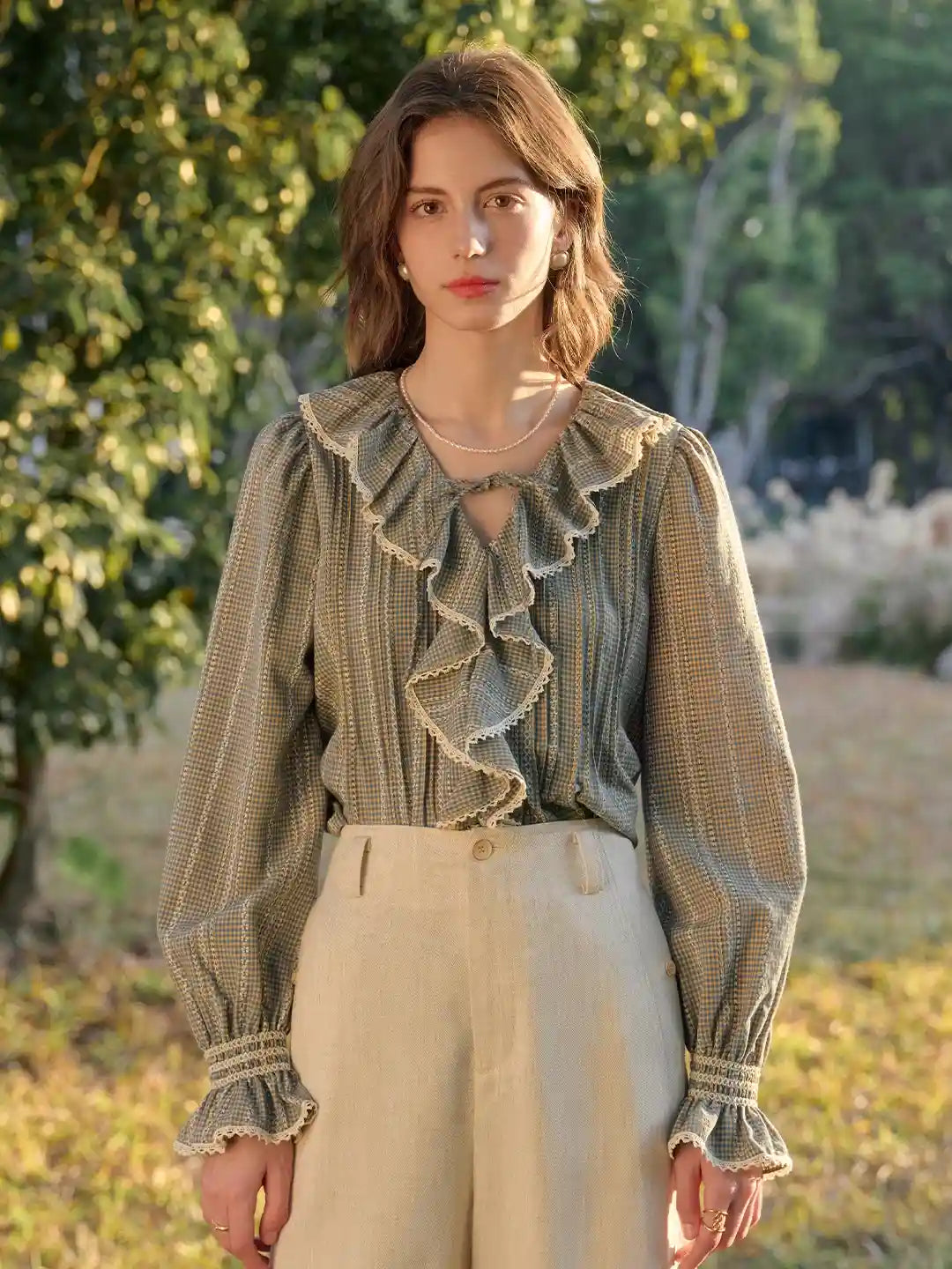 Celia V-Neck Ruffle Lace Blouse