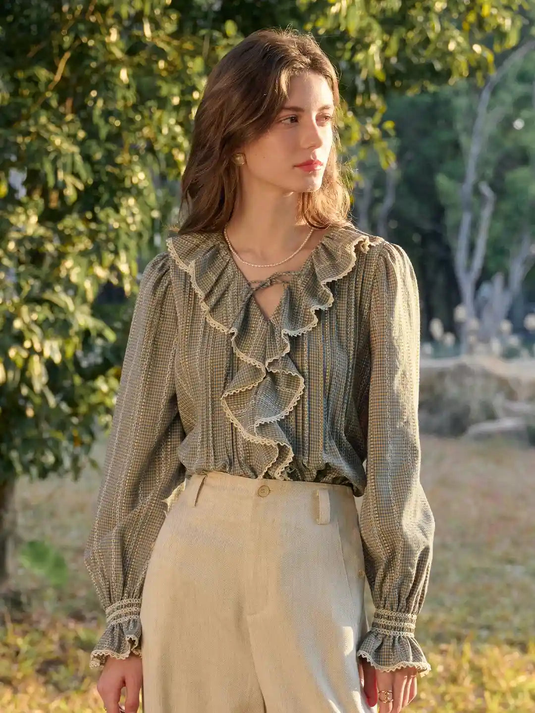 Celia V-Neck Ruffle Lace Blouse