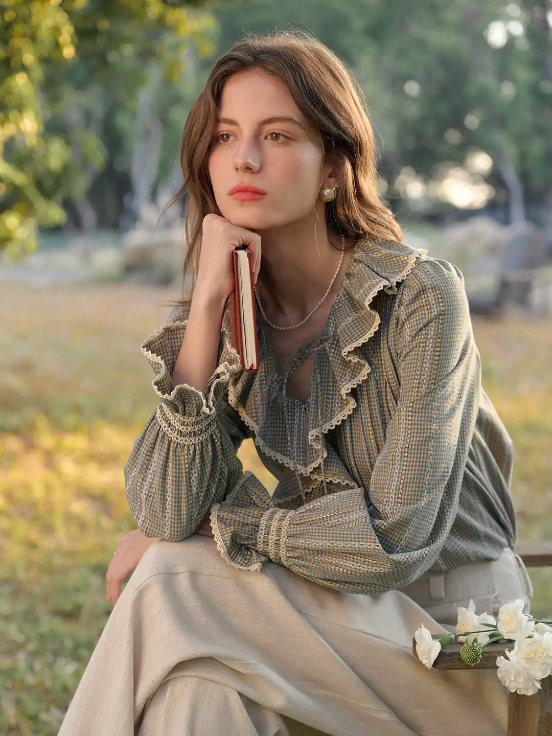 Celia V-Neck Ruffle Lace Blouse