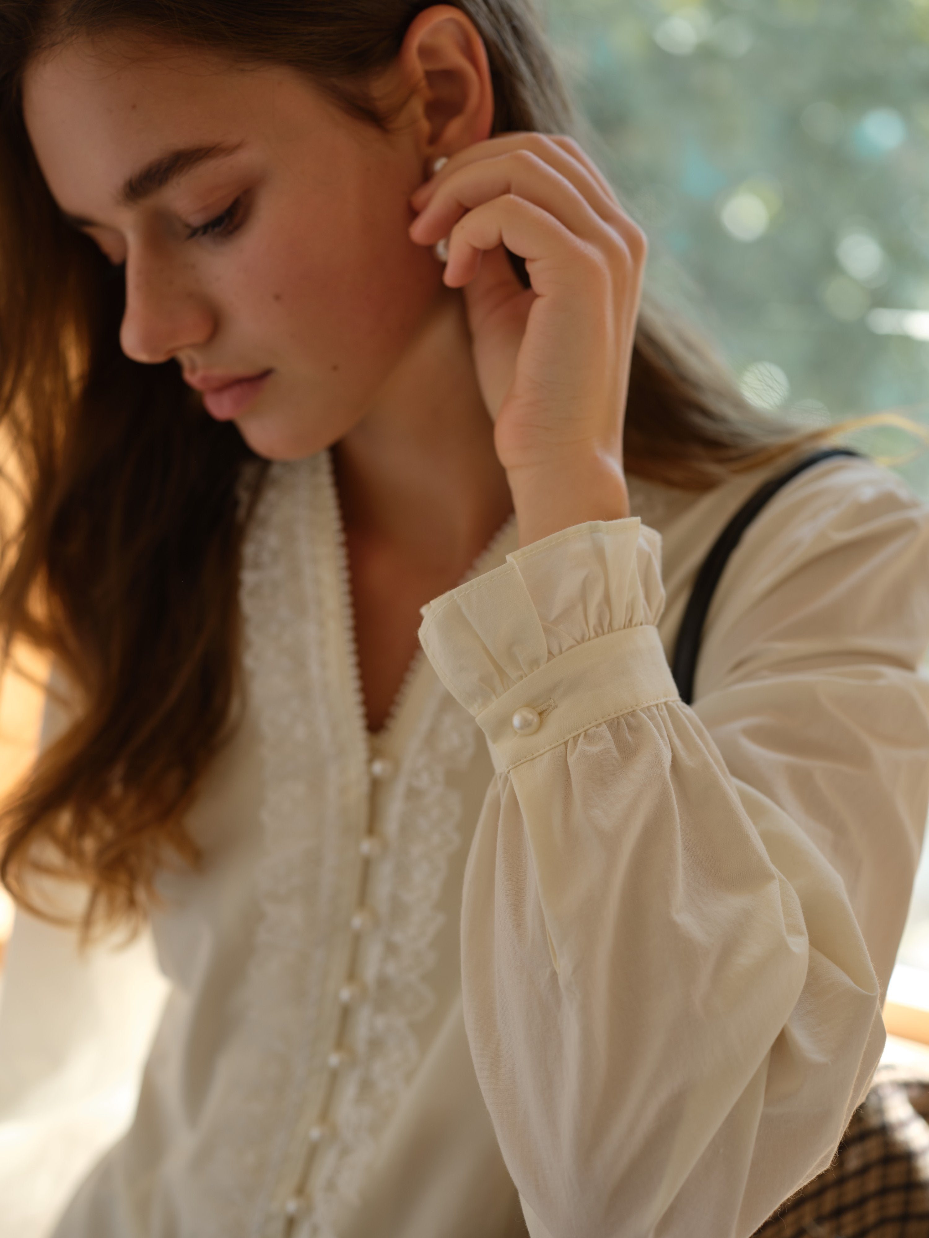 Rivka Button-Down Bodice V-Neck Lace Dress