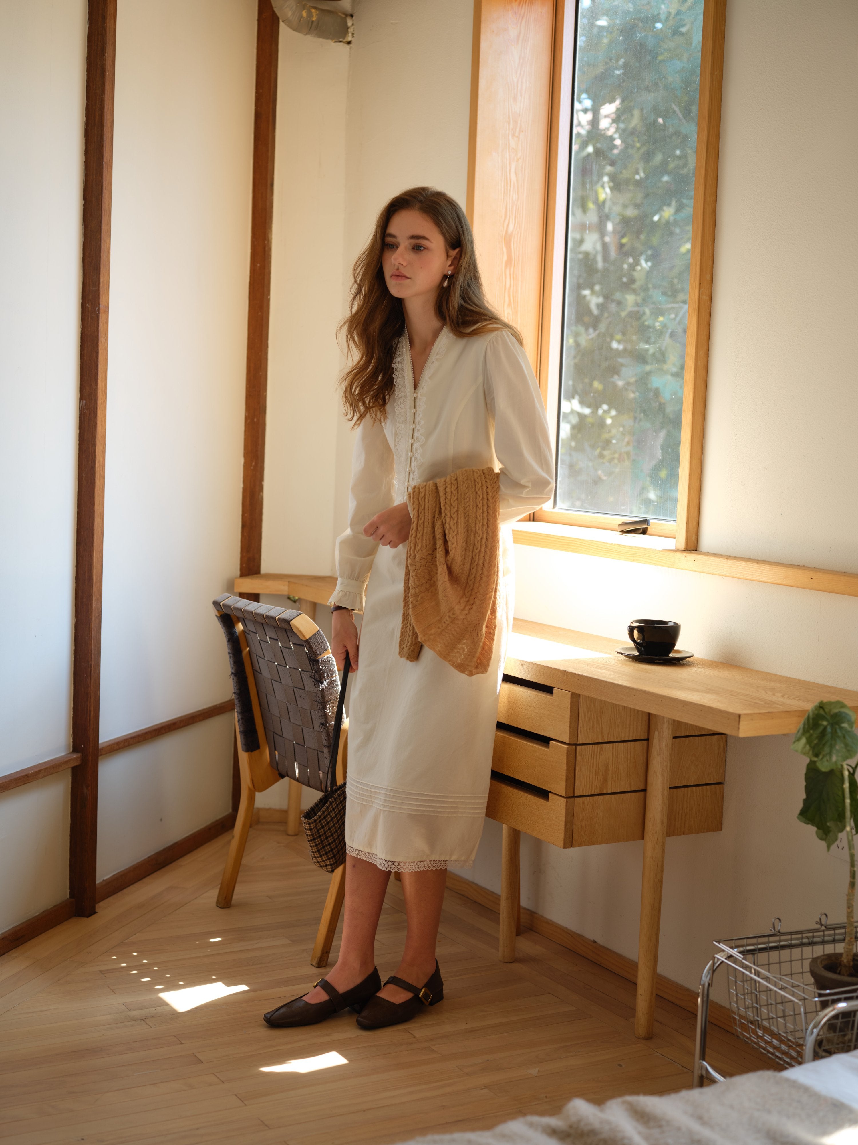 Rivka Button-Down Bodice V-Neck Lace Dress