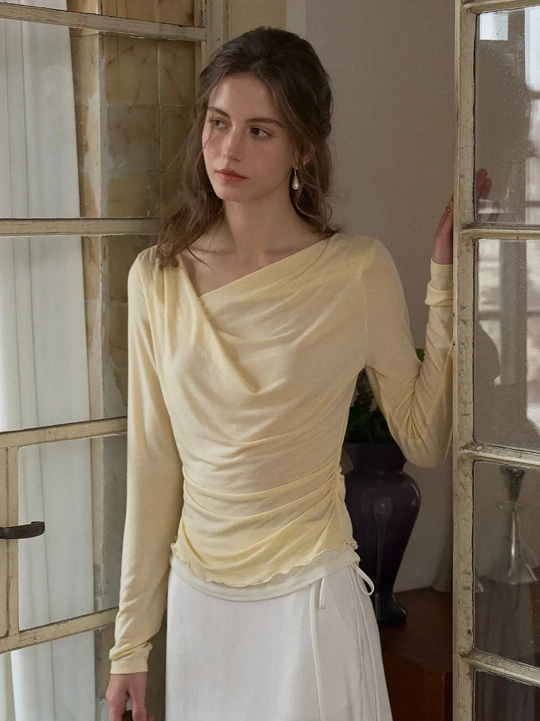 Carla Cowl Neck Wool Blouse