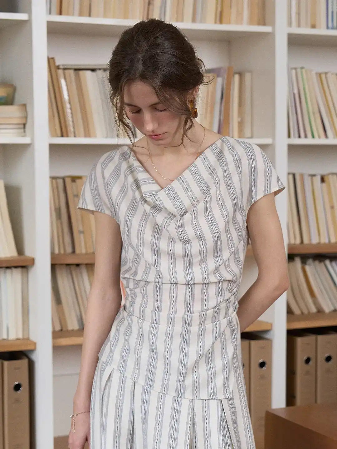 Saoirse Cowl Neck Stripes Blouse