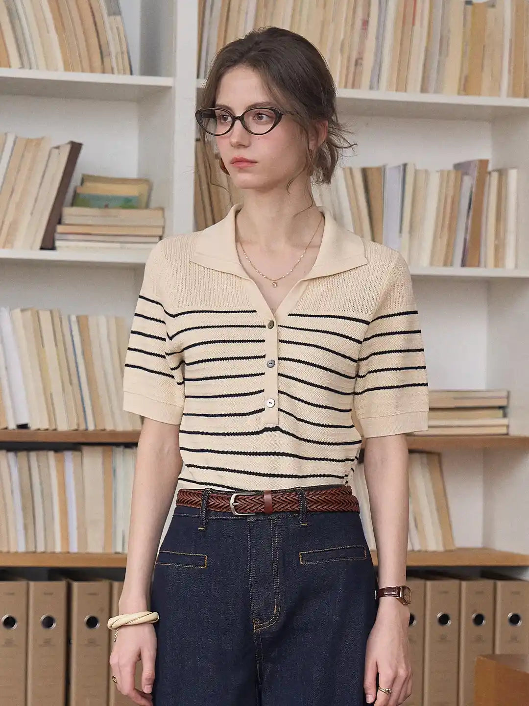 Cadence V-Neck Stripes Blouse