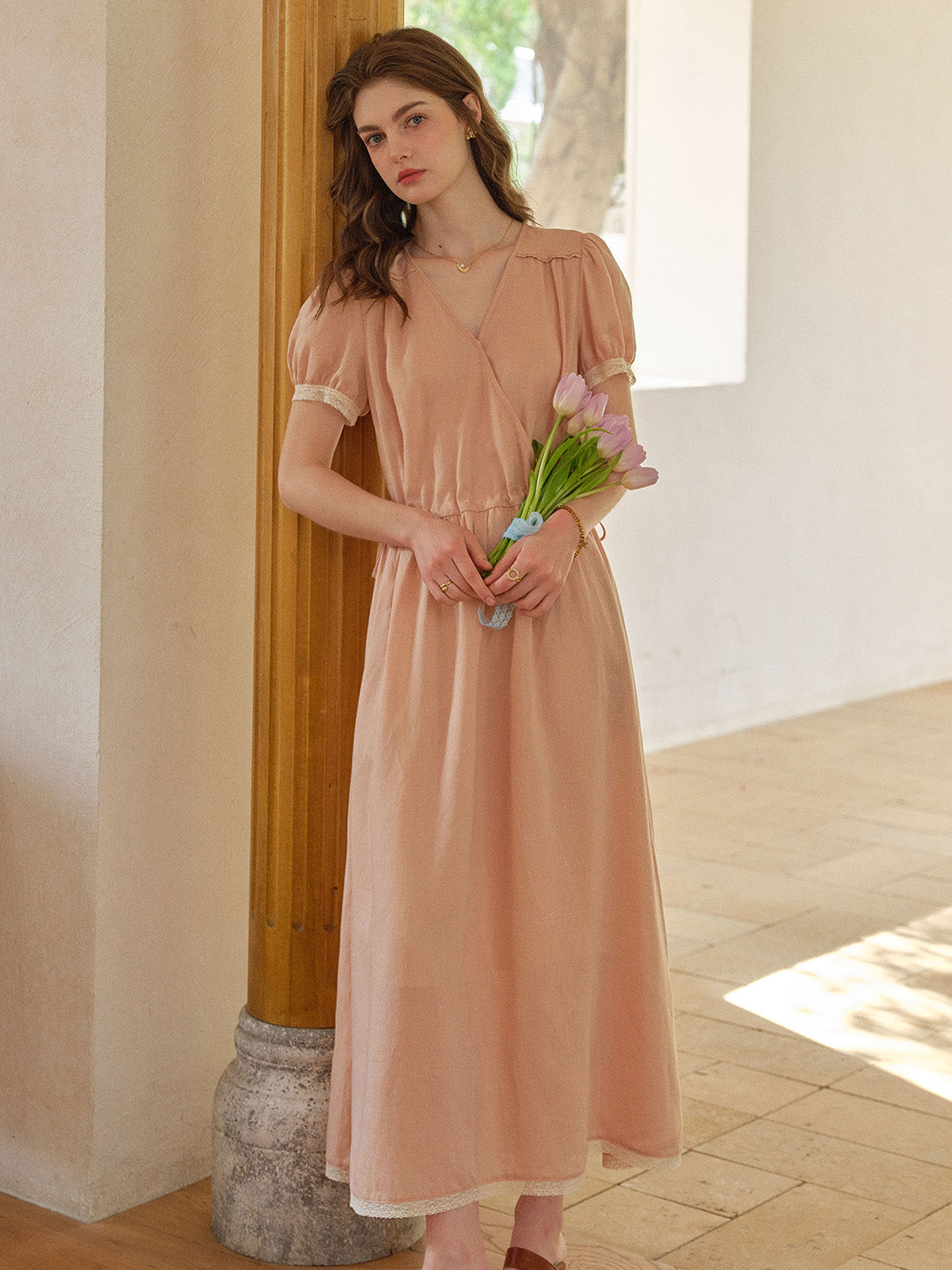 Serena V-Neck Linen Dress