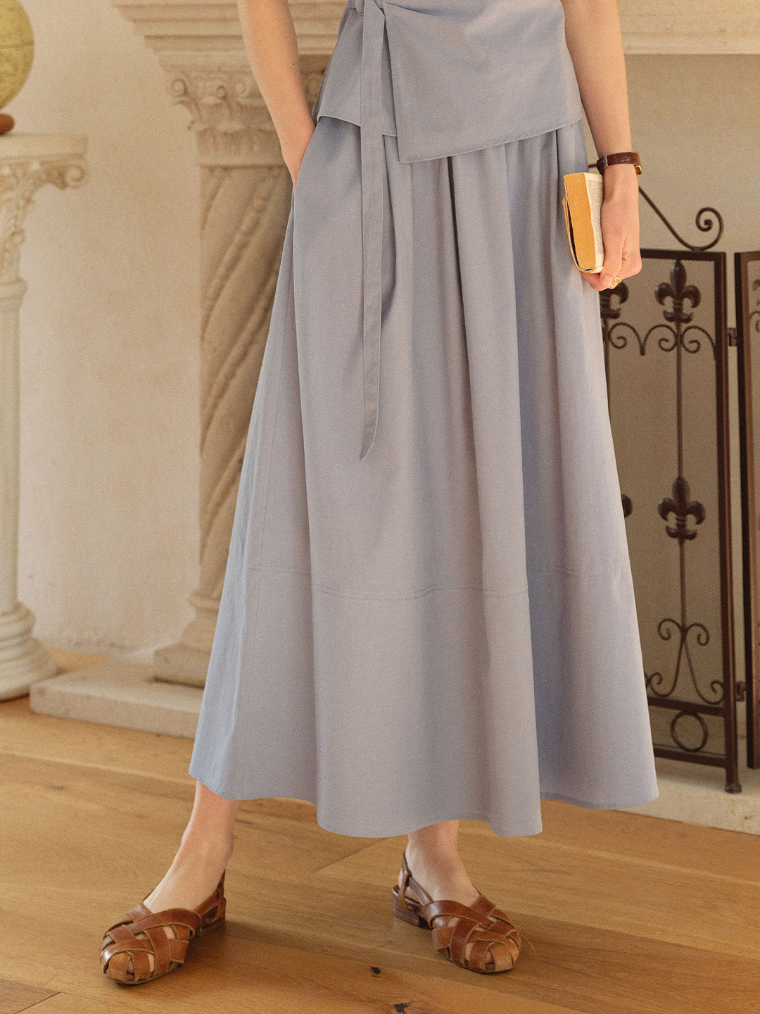 Cassia Pleated Midi Cotton Skirt