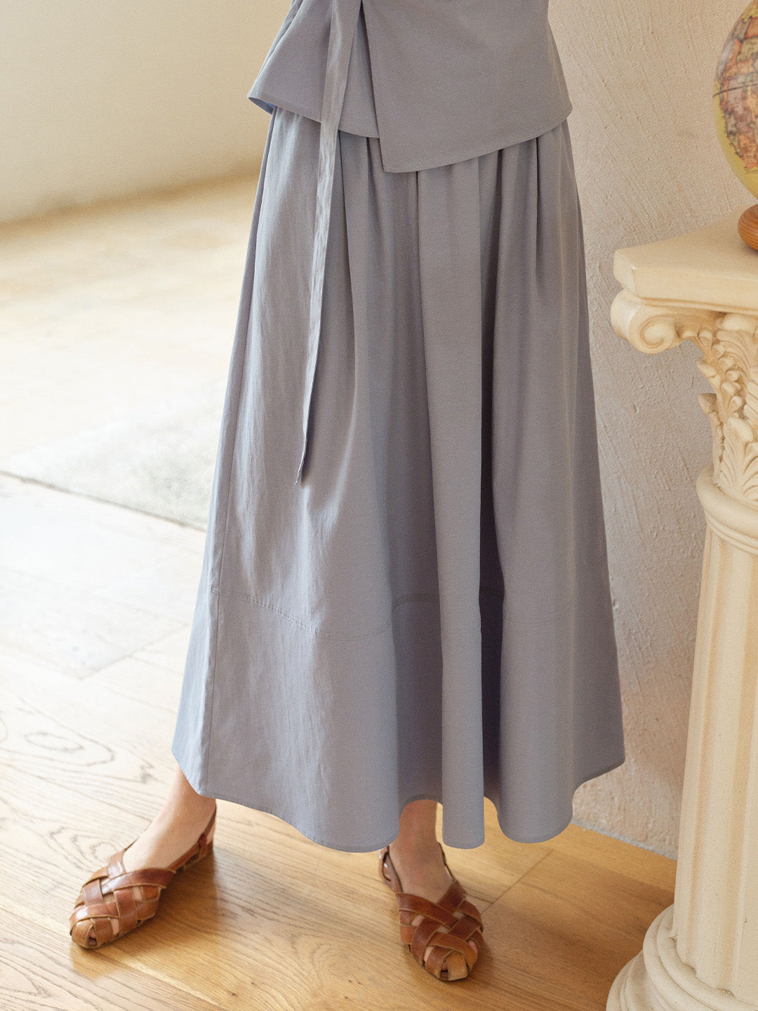 Cassia Pleated Midi Cotton Skirt
