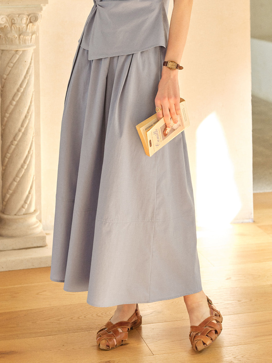 Cassia Pleated Midi Cotton Skirt