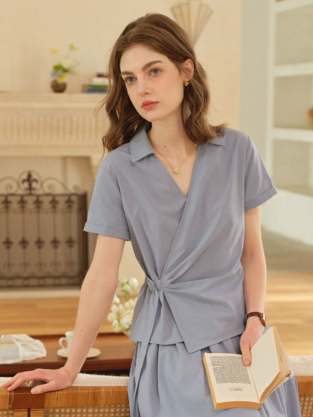 Cassia V-Neck Cotton Blouse