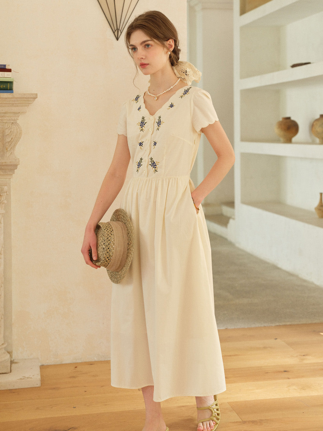 Allison V-Neck Embroidered 100% Cotton Dress