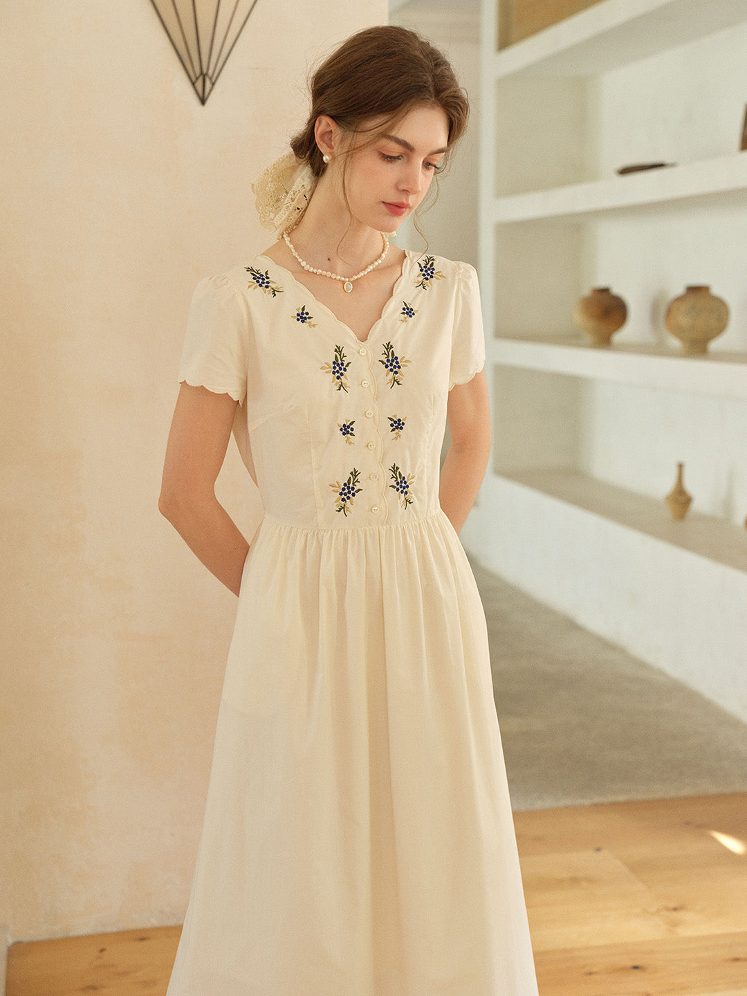 Allison V-Neck Embroidered 100% Cotton Dress