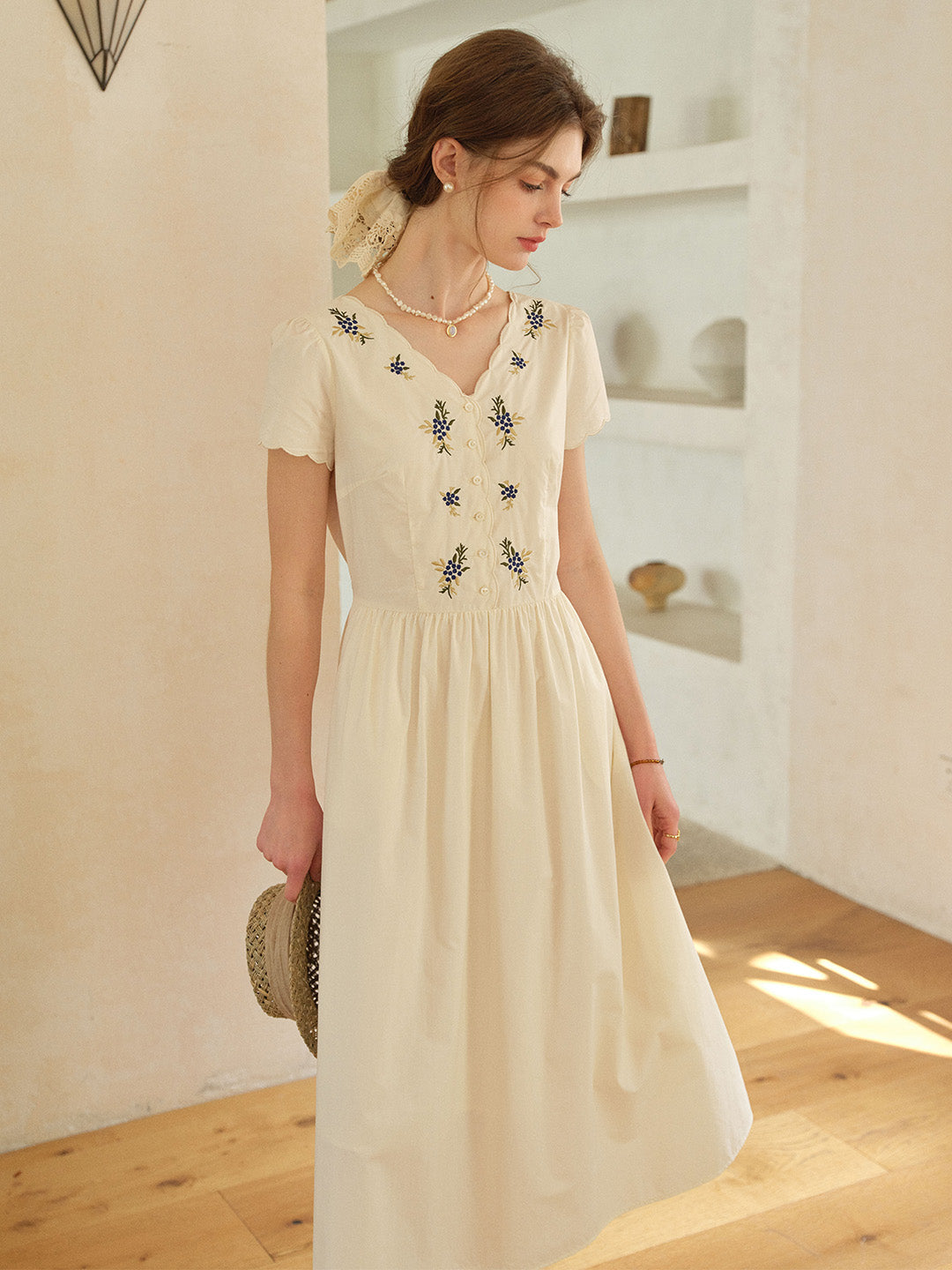 Allison V-Neck Embroidered 100% Cotton Dress