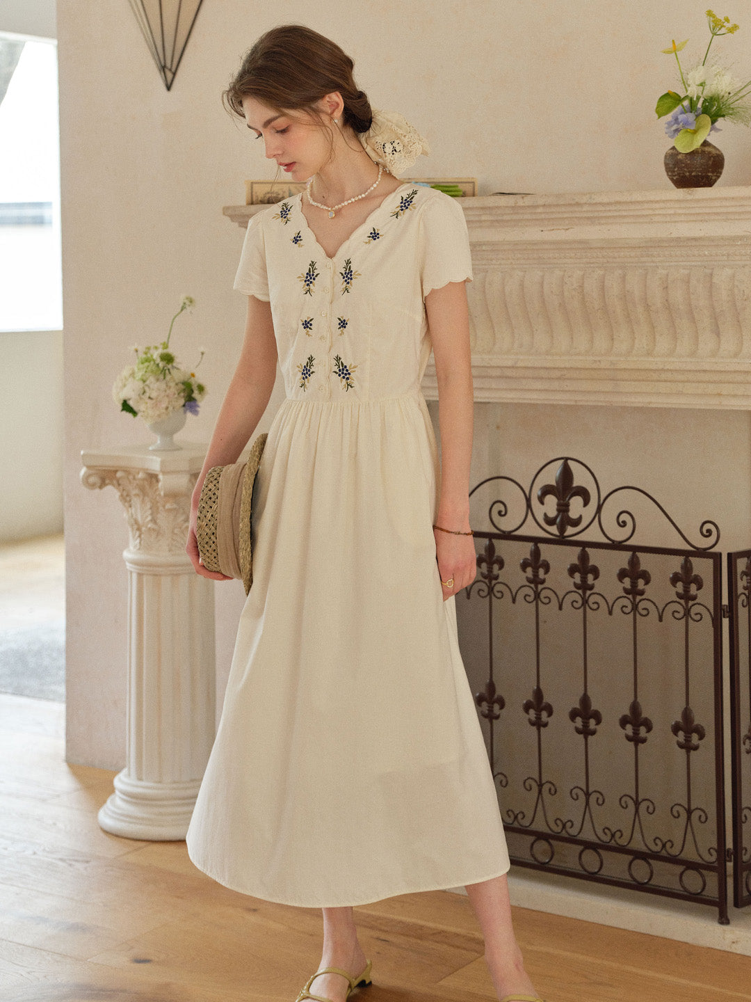 Allison V-Neck Embroidered 100% Cotton Dress