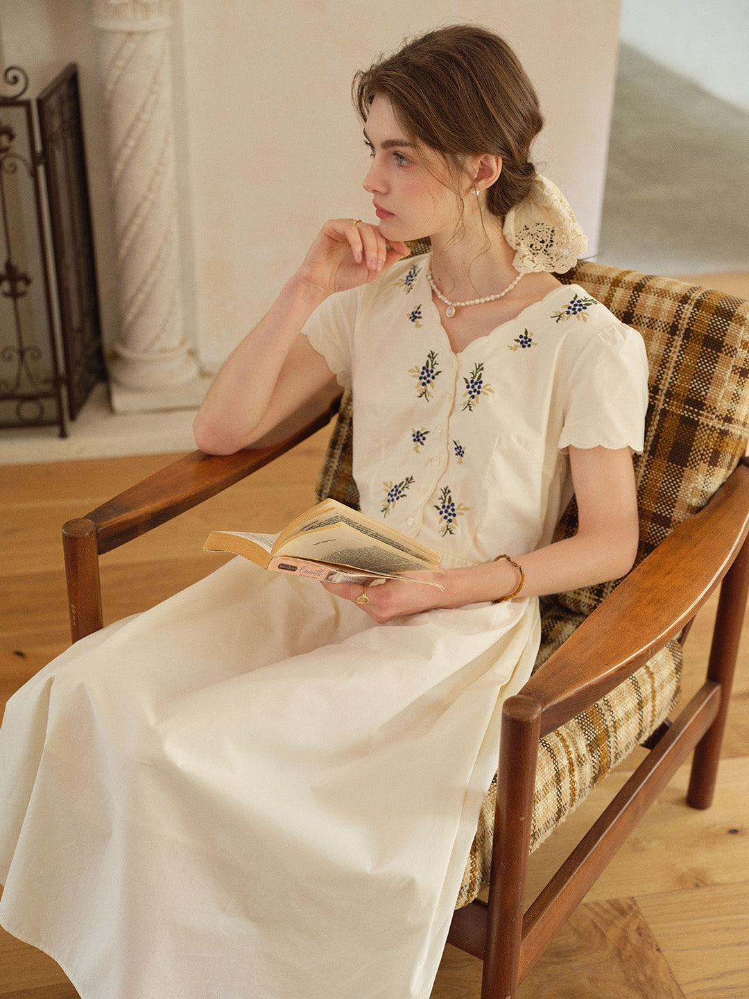 Allison V-Neck Embroidered 100% Cotton Dress