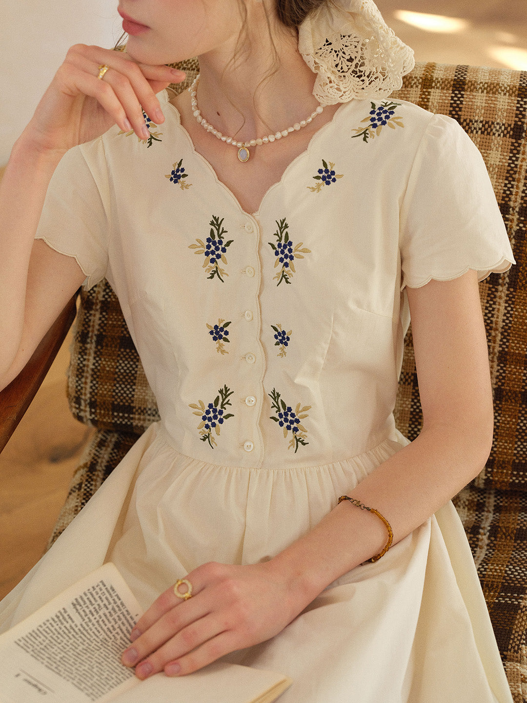 Allison V-Neck Embroidered 100% Cotton Dress Allison V-Neck Embroidered 100% Cotton Dress