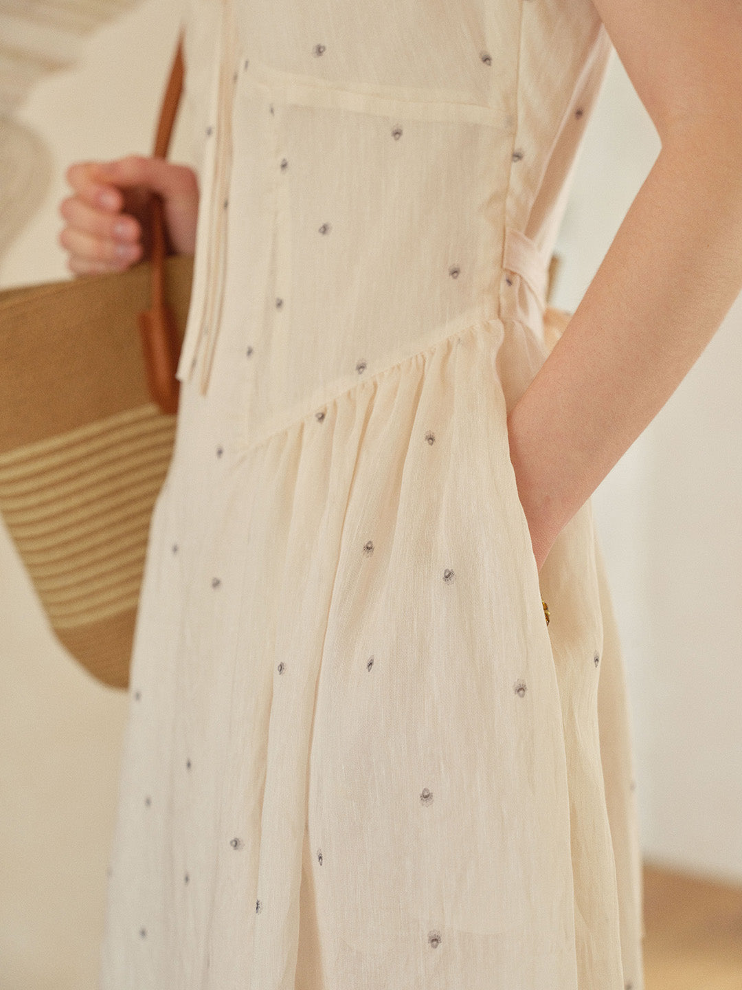 Gabriella Round Neck Printed Linen Dress