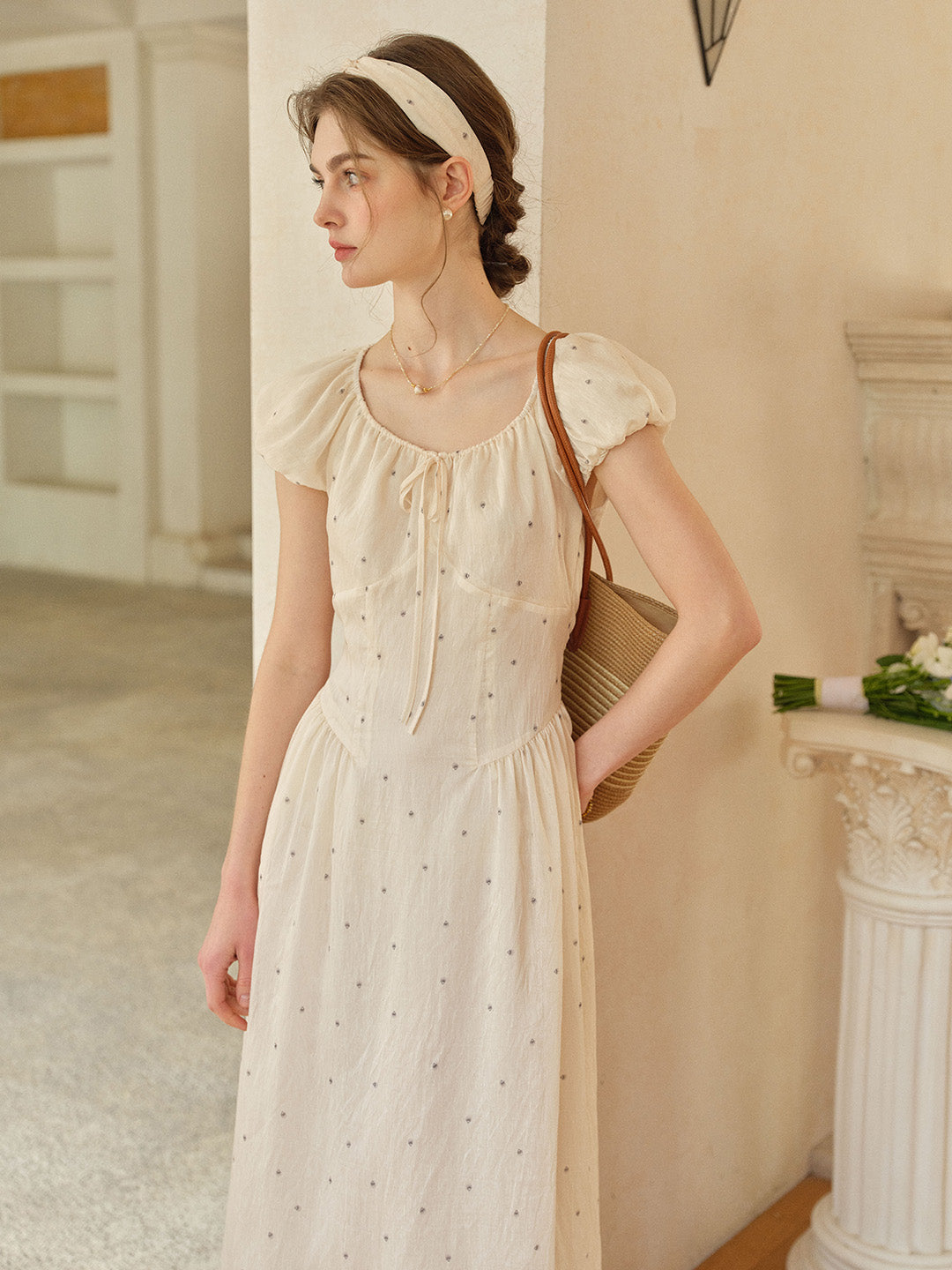 Gabriella Round Neck Printed Linen Dress