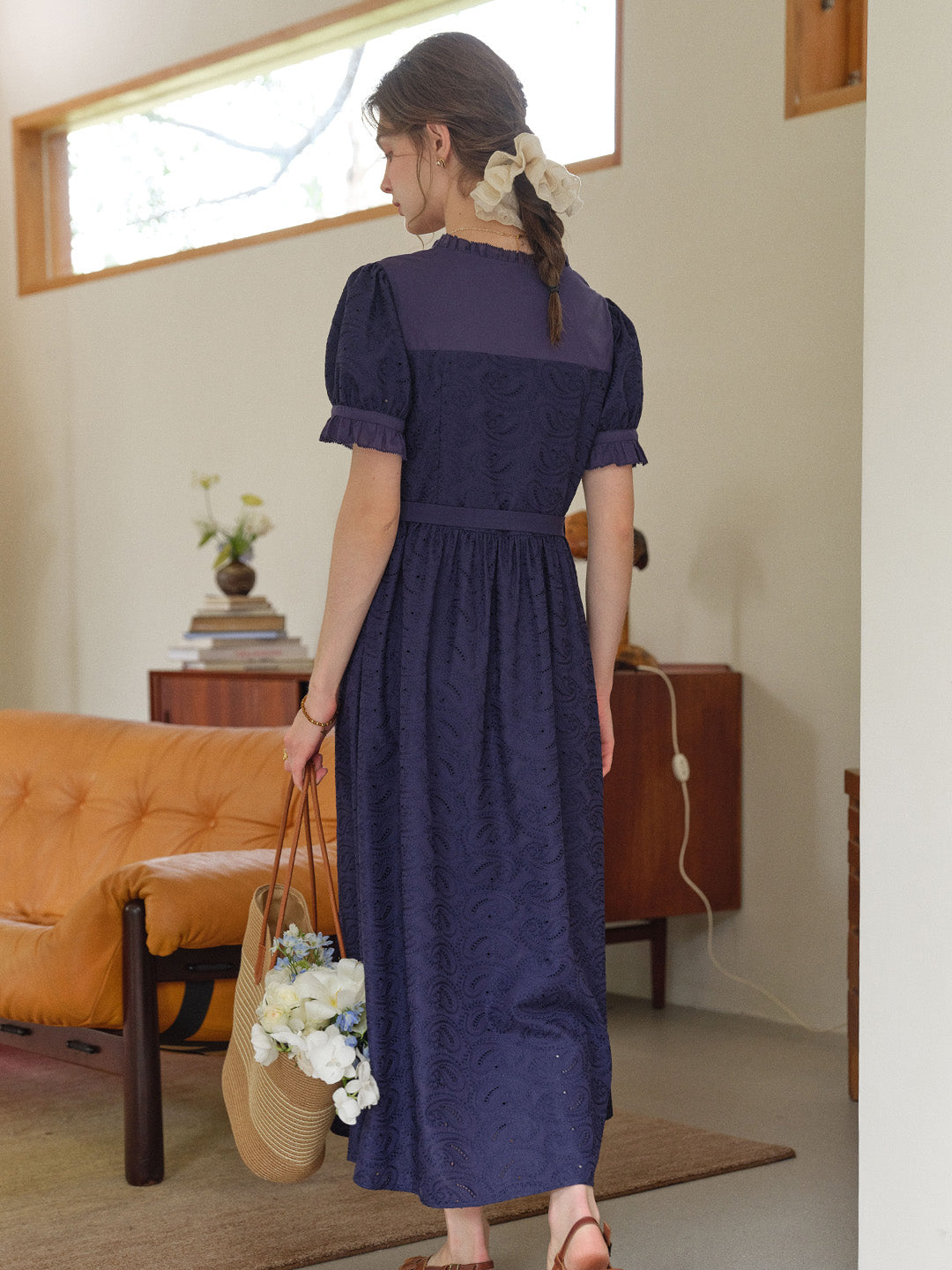 embroidered cotton dress with puff sleeves Coast Women's Embroidered Cotton Puff Sleeve Midi Dress in Blue | Size: 8