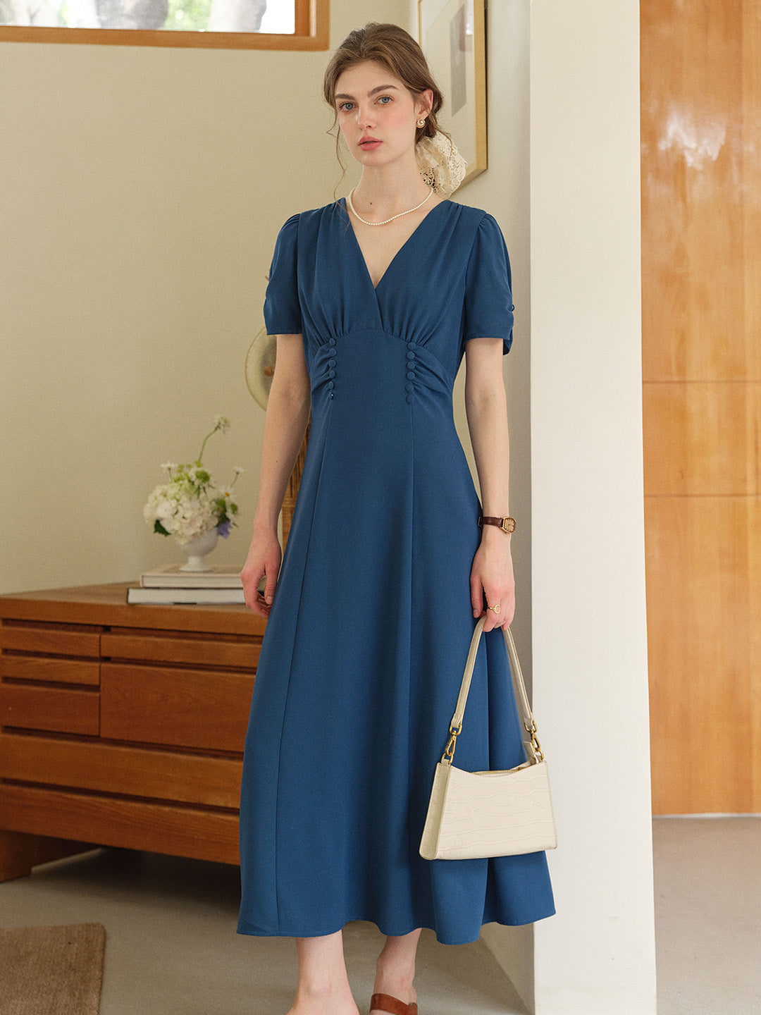 Andie V-Neck Shirred Dress Andie V-Neck Shirred Dress