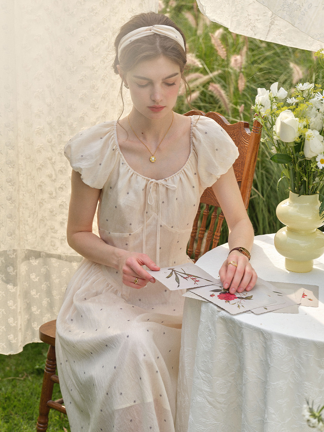 Gabriella Round Neck Printed Linen Dress